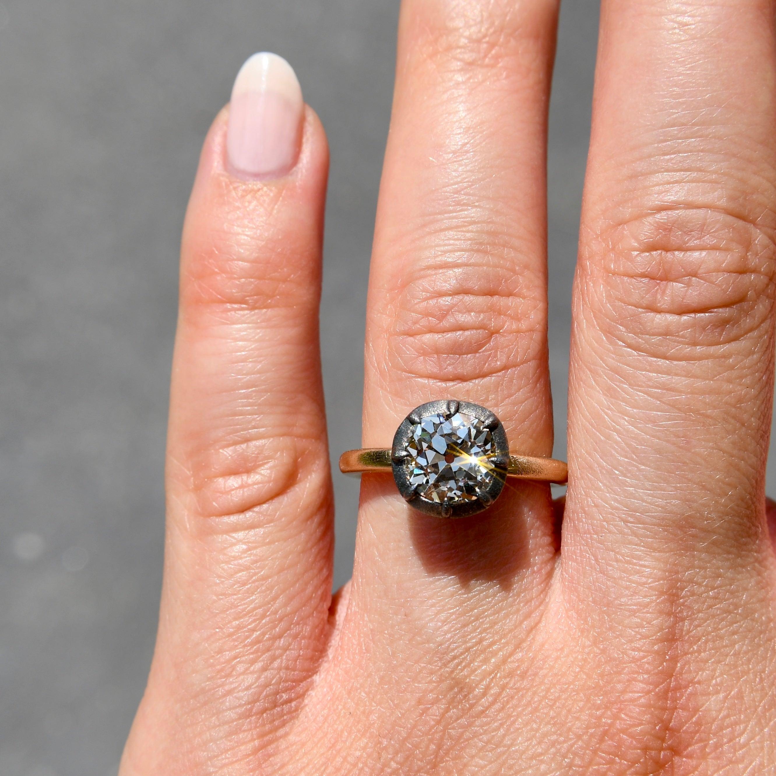 2.01 ct old mine cut diamond solitaire ring, Georgian collet setting, GIA cert For Sale 1