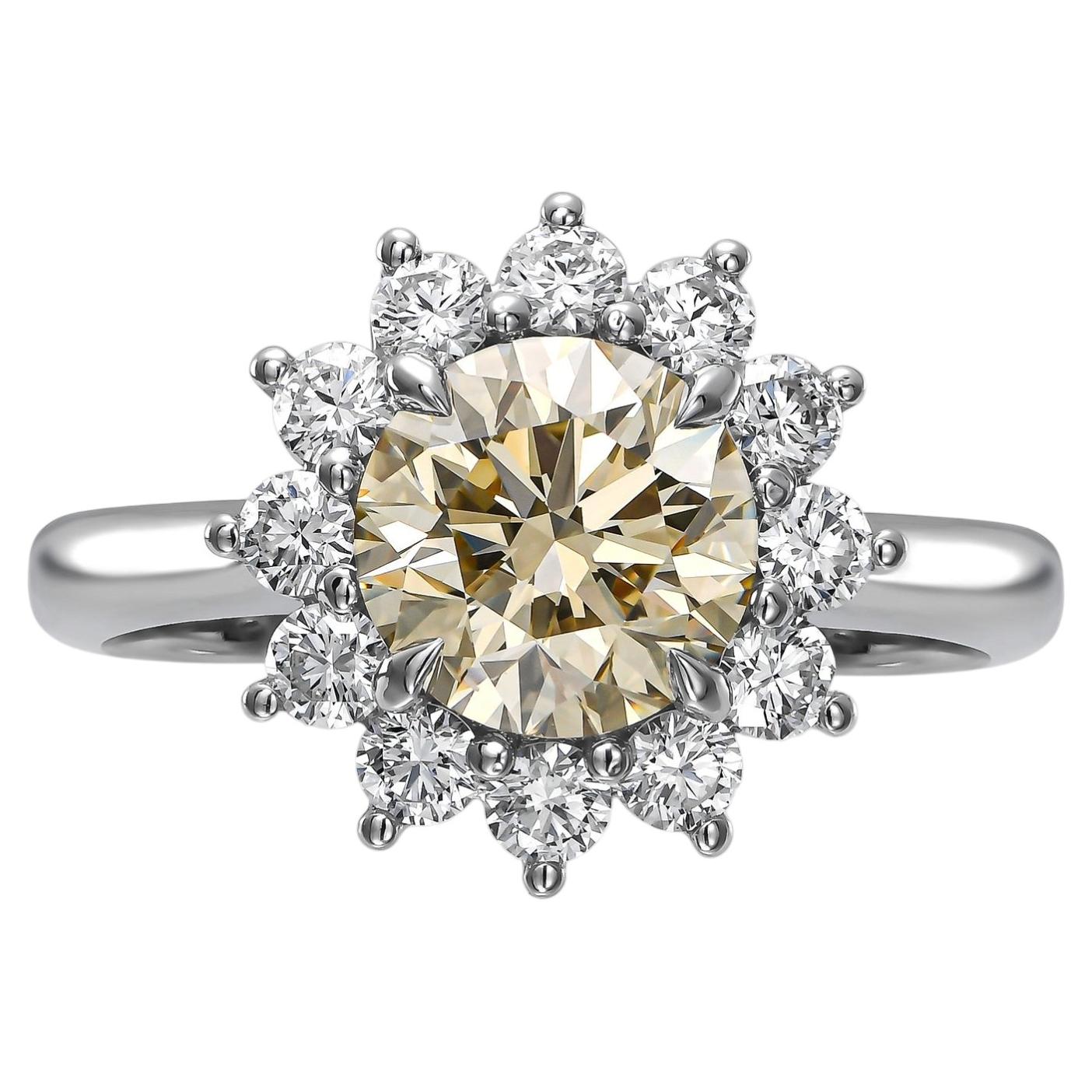 2,01 ct Runde Fancy gelblich braunen natürlichen Diamanten in 18k Weißgold Ring