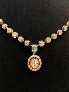 2.01 Cts F/VS1 Round Baguette Natural Diamonds Necklace Authentic 14K Rose Gold