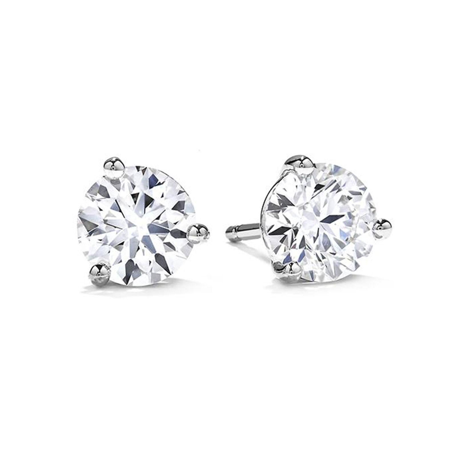 Round Cut 2.01 CTW Diamond Stud Earrings GIA E/SI1 Triple Excellent White Gold Martini For Sale