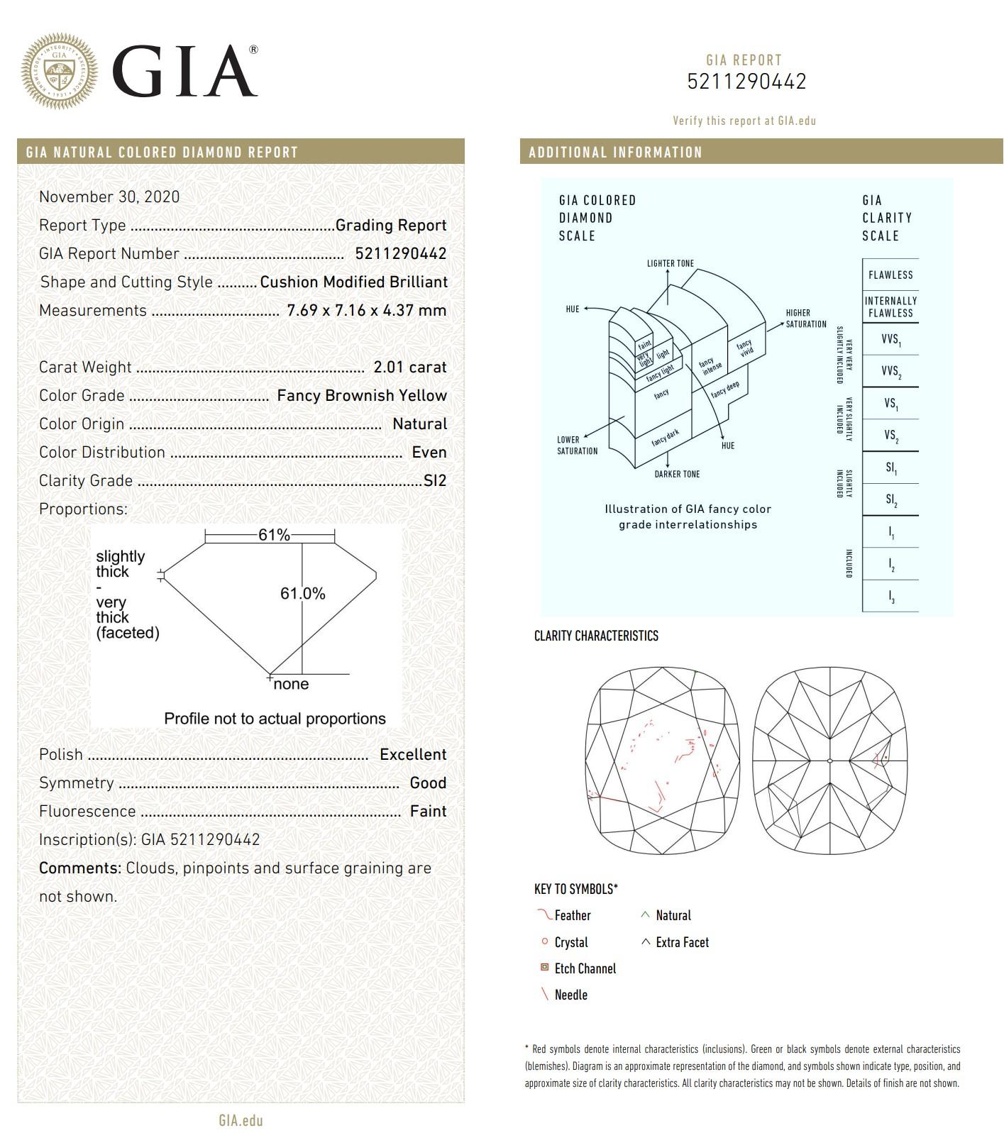 2.01 Fancy Brownish Yellow Diamond Ring SI2 Clarity GIA Certified For Sale 1