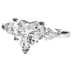 2.01 Heart Diamond 18 Karat Gold Three-Stone Engagement Ring