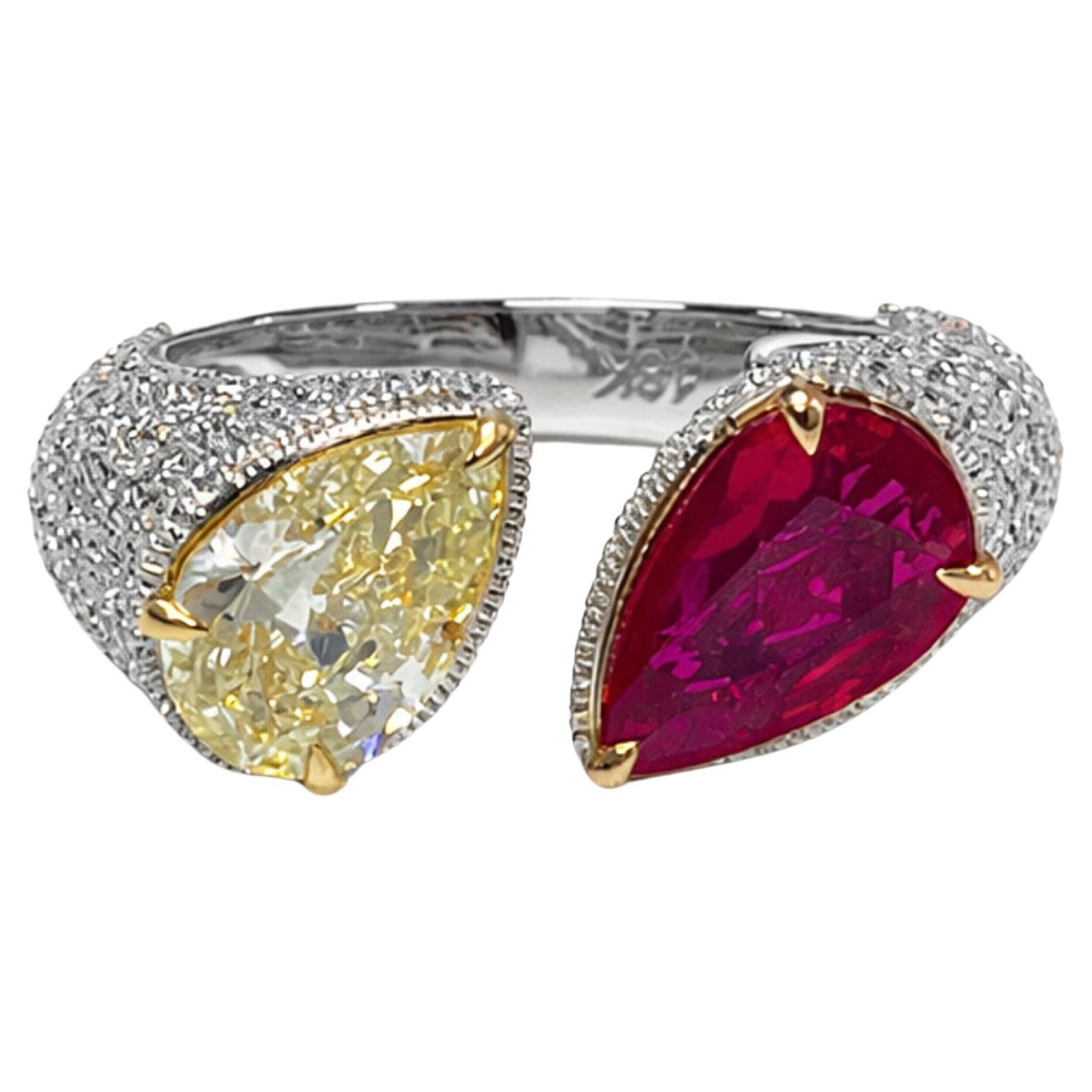 Anello Toi et Moi con 2,01 rubini e 1,43 carati di diamanti in oro bianco 18 carati