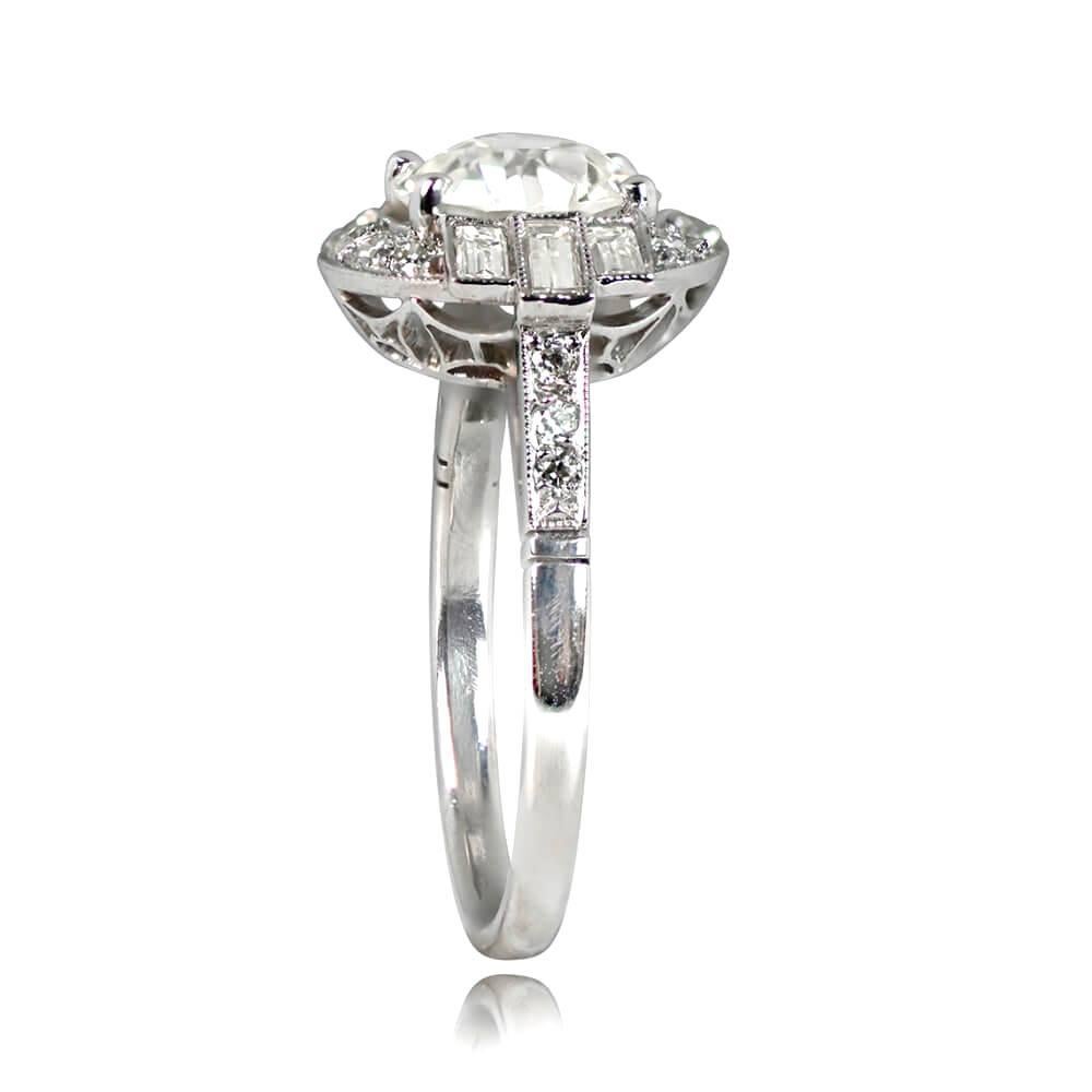 Art Deco 2.01 Old Euro-Cut Diamond Engagement Ring, Diamond Halo, Platinum
