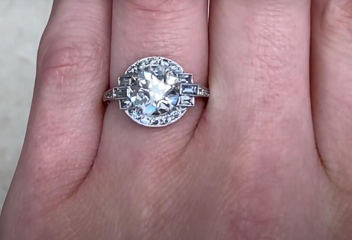 Old European Cut 2.01 Old Euro-Cut Diamond Engagement Ring, Diamond Halo, Platinum