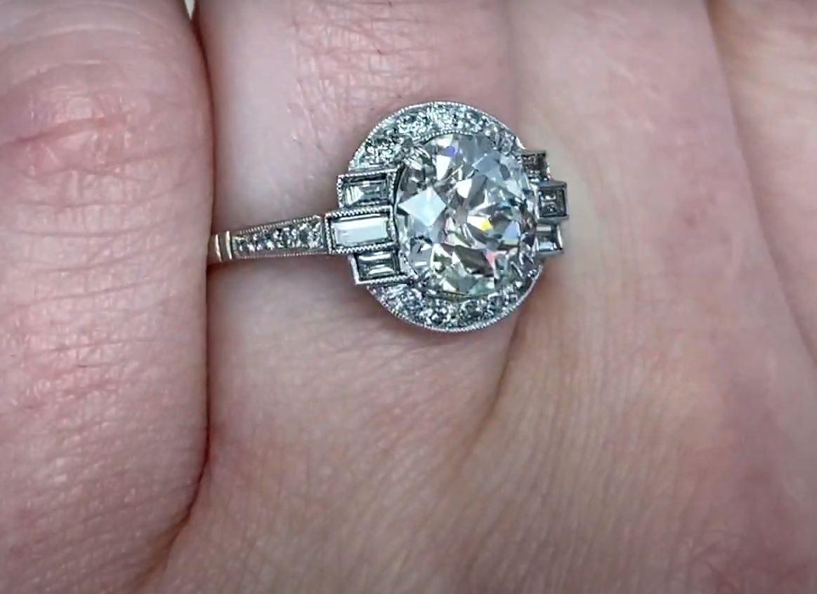 2.01 Old Euro-Cut Diamond Engagement Ring, Diamond Halo, Platinum In Excellent Condition In New York, NY