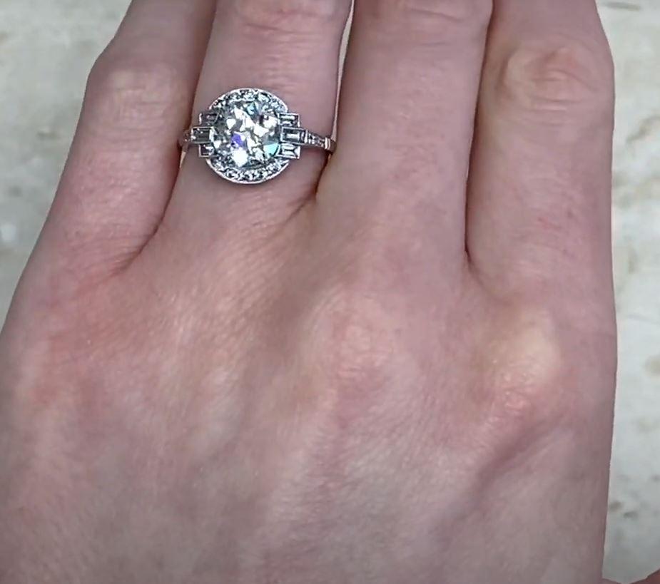 2.01 Old Euro-Cut Diamond Engagement Ring, Diamond Halo, Platinum 2