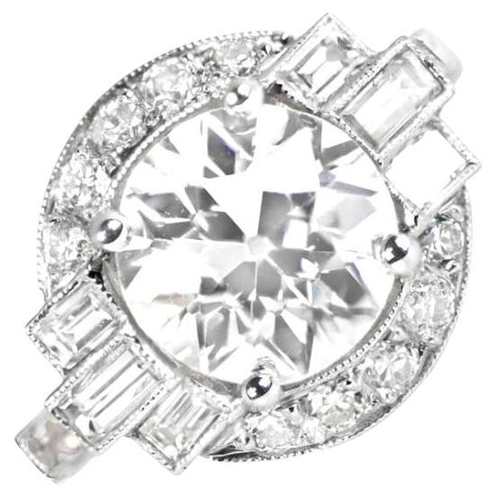 2.01 Old Euro-Cut Diamond Engagement Ring, Diamond Halo, Platinum