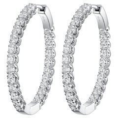 2.01 Total Carat Diamond Hoop Earrings in 18 Karat White Gold