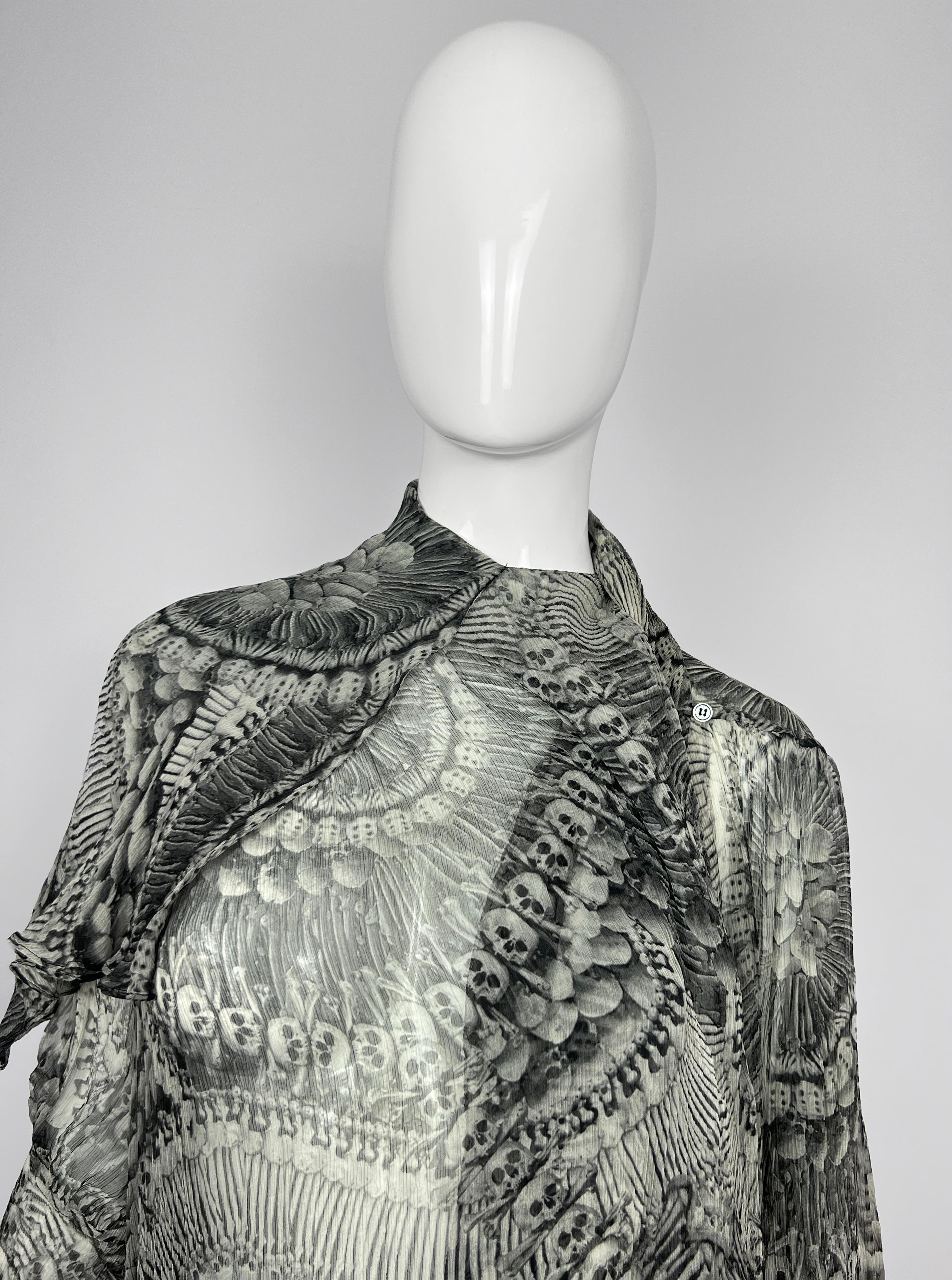 2010 Alexander McQueen Catacombs Skull-Printed Silk Tunic with Attached Scarf For Sale 9