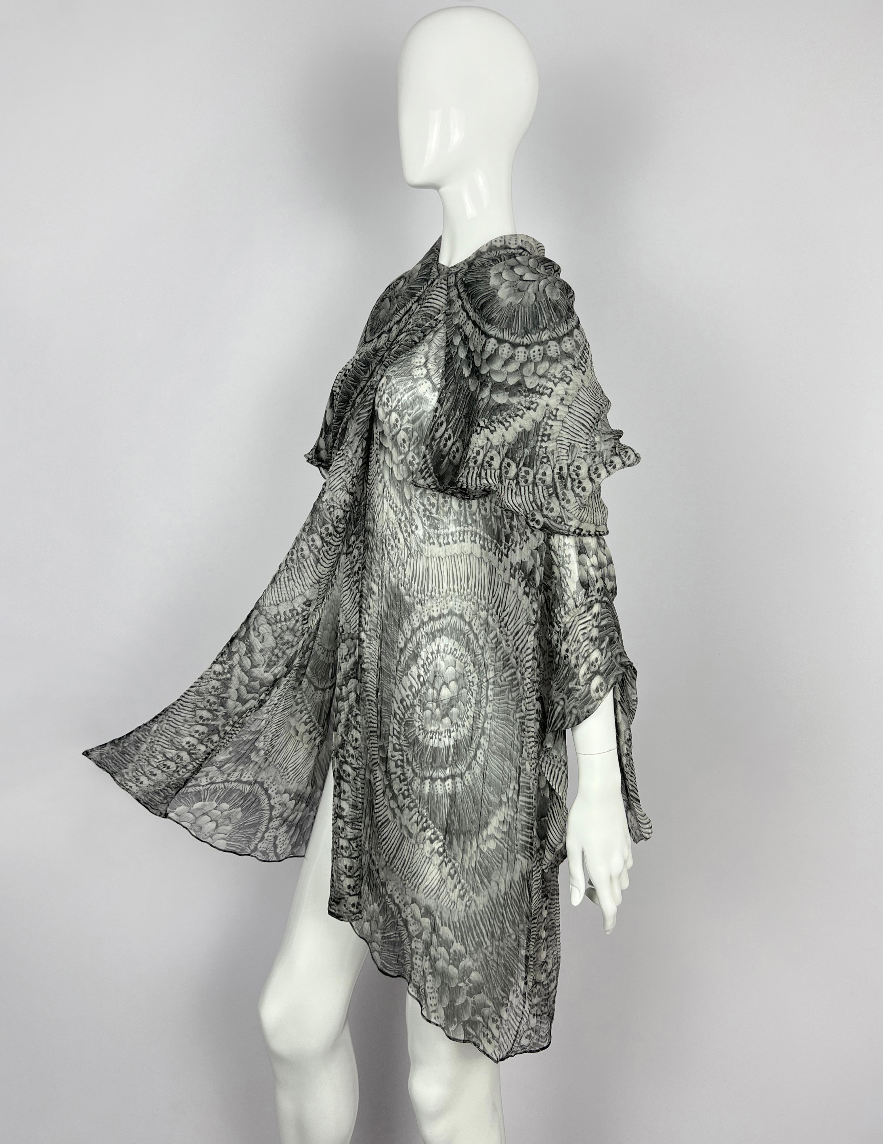 Women's 2010 Alexander McQueen Catacombs Skull-Printed Silk Tunic with Attached Scarf For Sale