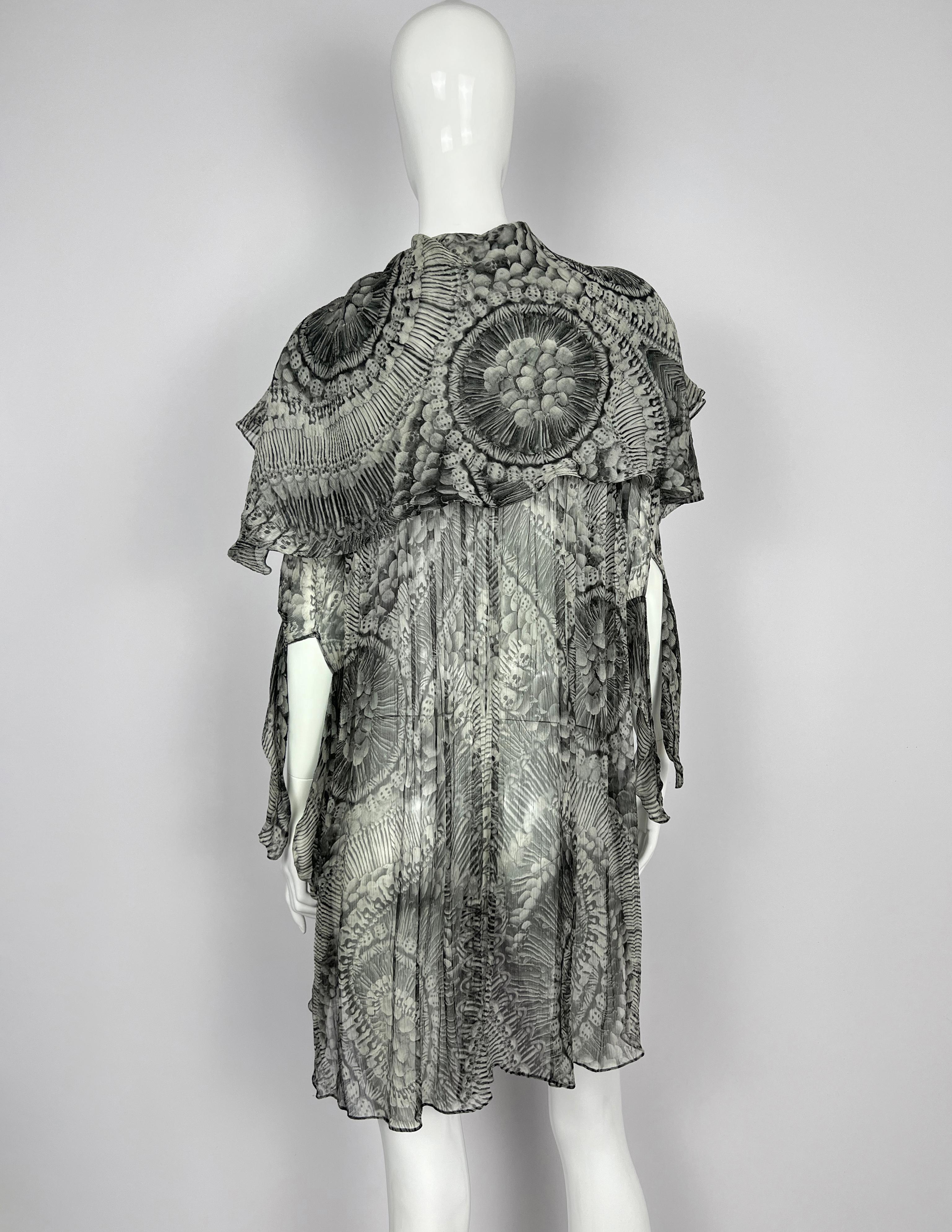 2010 Alexander McQueen Catacombs Skull-Printed Silk Tunic with Attached Scarf For Sale 4