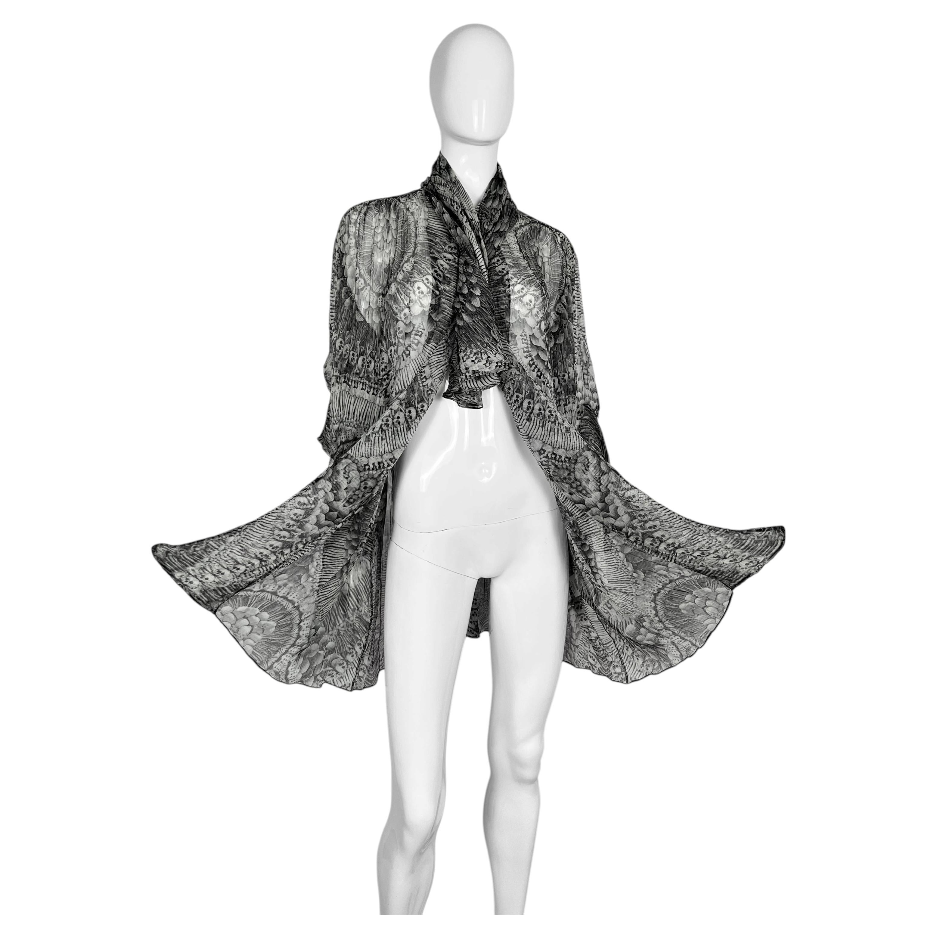 2010 Alexander McQueen “Catacombs” Skull-Printed Silk Tunic with Attached Scarf