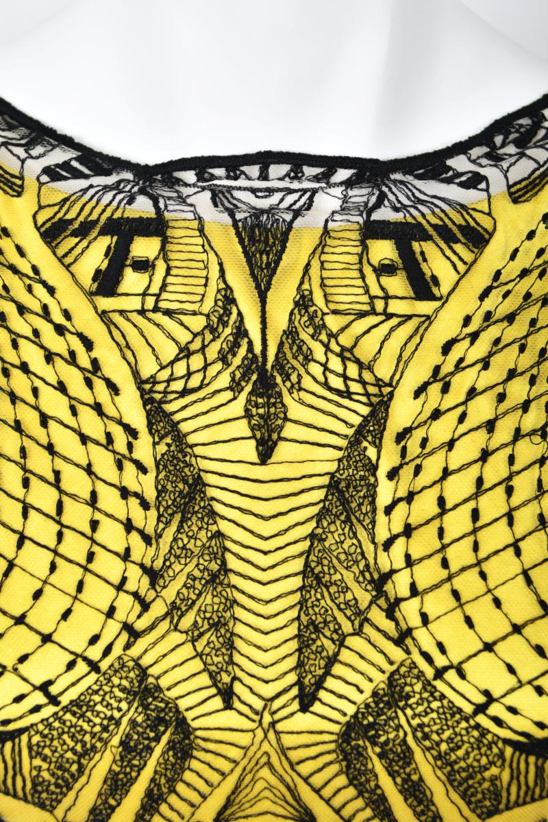2010 Alexander McQueen Documented Insect Embroidered Net-Lace Yellow Mini Dress For Sale 5