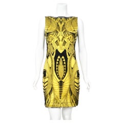 Used 2010 Alexander McQueen Documented Insect Embroidered Net-Lace Yellow Mini Dress