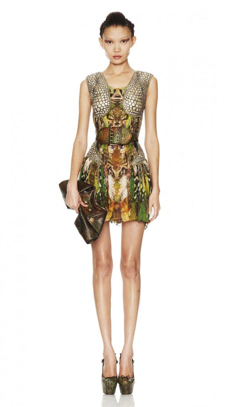 2010 Alexander Mcqueen Plato's Atlantis Silk Dress with Leather In Excellent Condition In Montgomery, TX