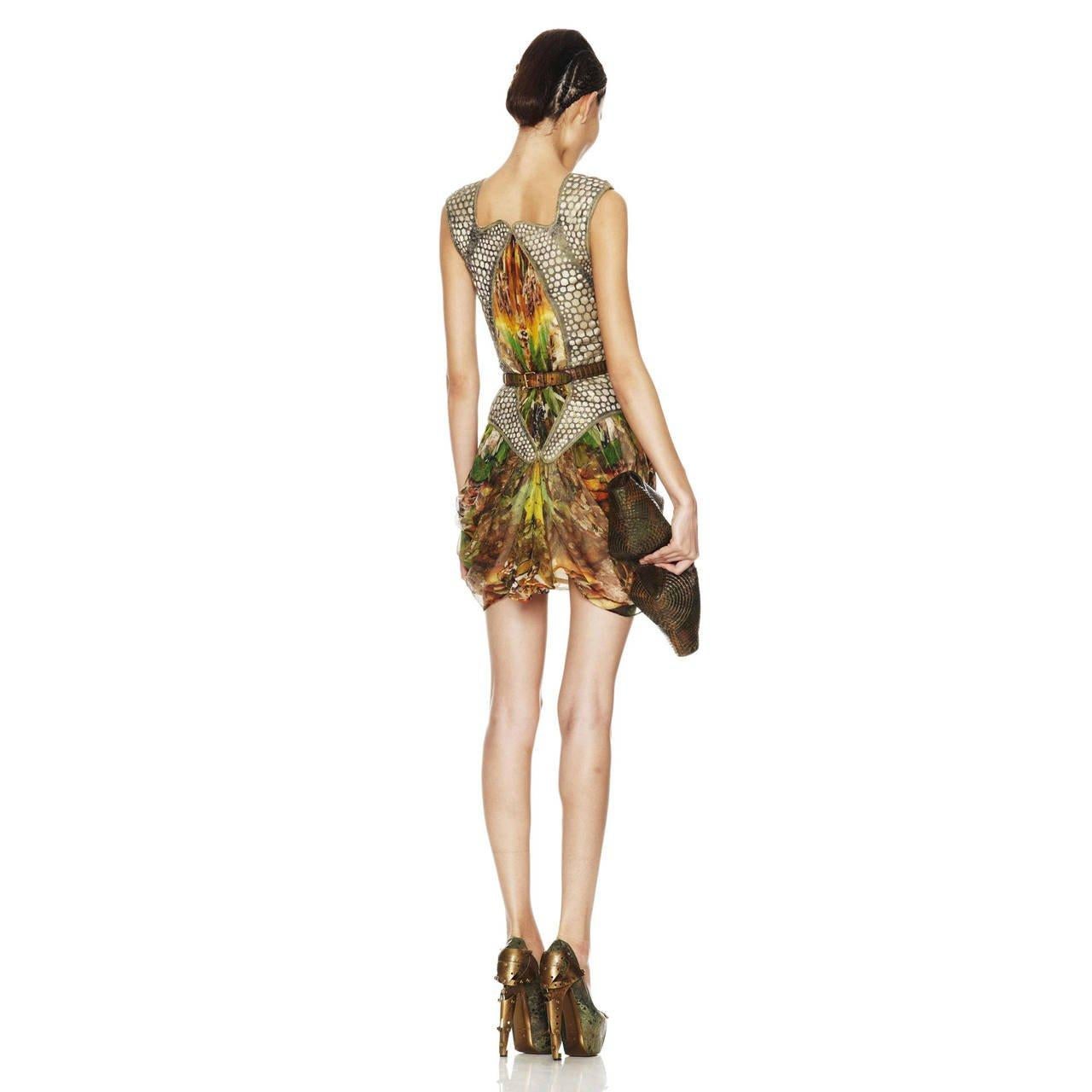 Women's 2010 Alexander Mcqueen Plato's Atlantis Silk Dress with Leather