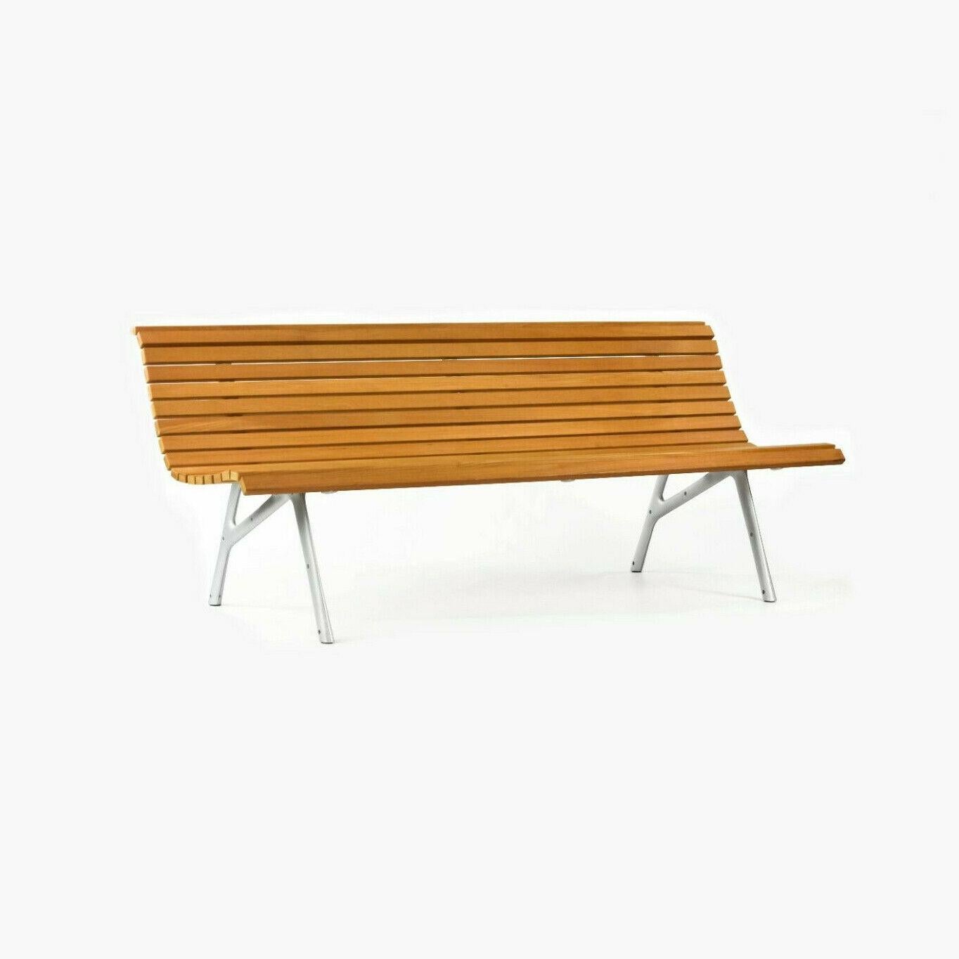 Listed for sale is a single (two are available, but the price listed is for each bench) Teak Setes bench designed by Alberto Meda and produced by Alias. It is a gorgeous example constructed from teak slats and die-cast aluminum. Meda is a masterful
