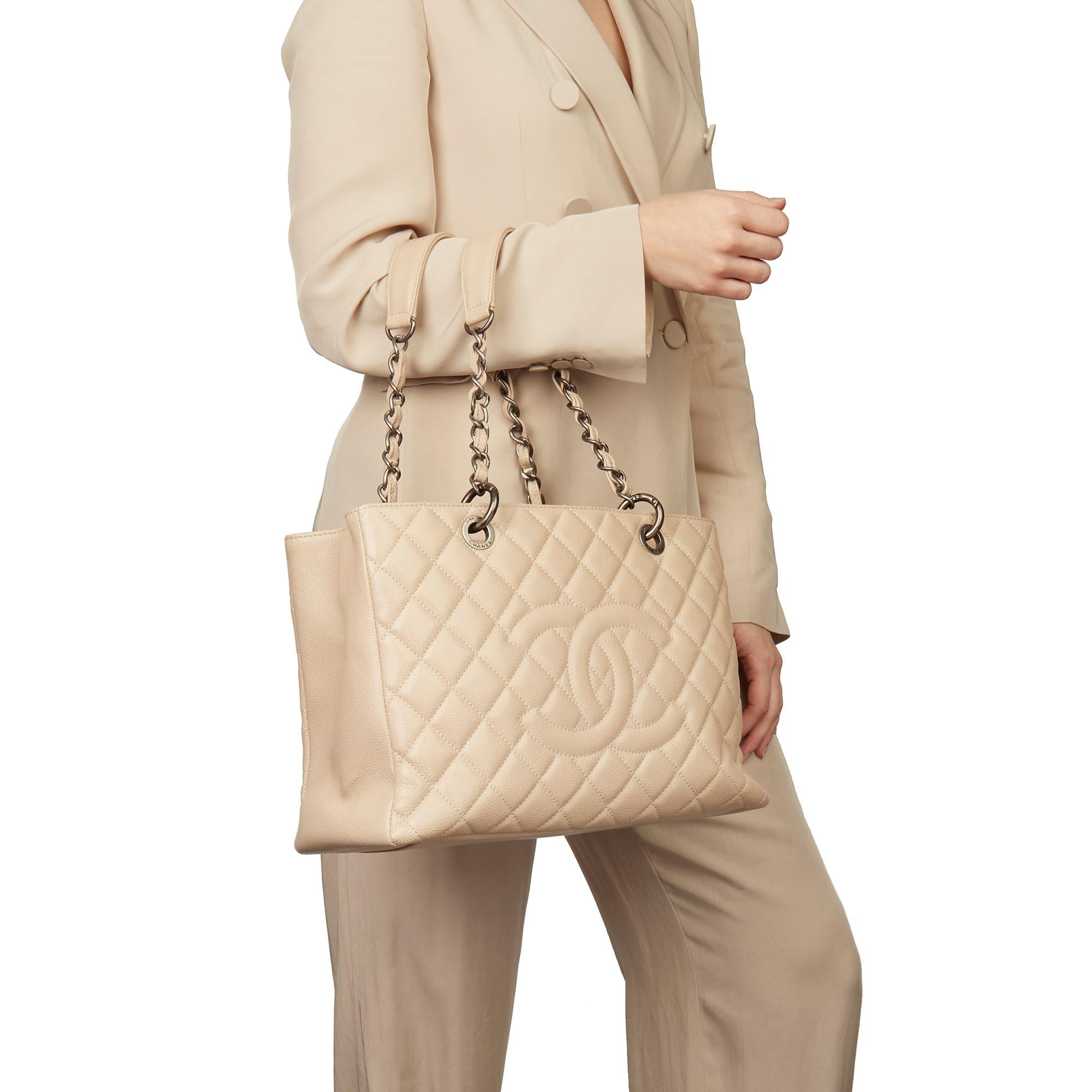2010 Beige Quilted Caviar Leather Grand Shopping Tote GST 8