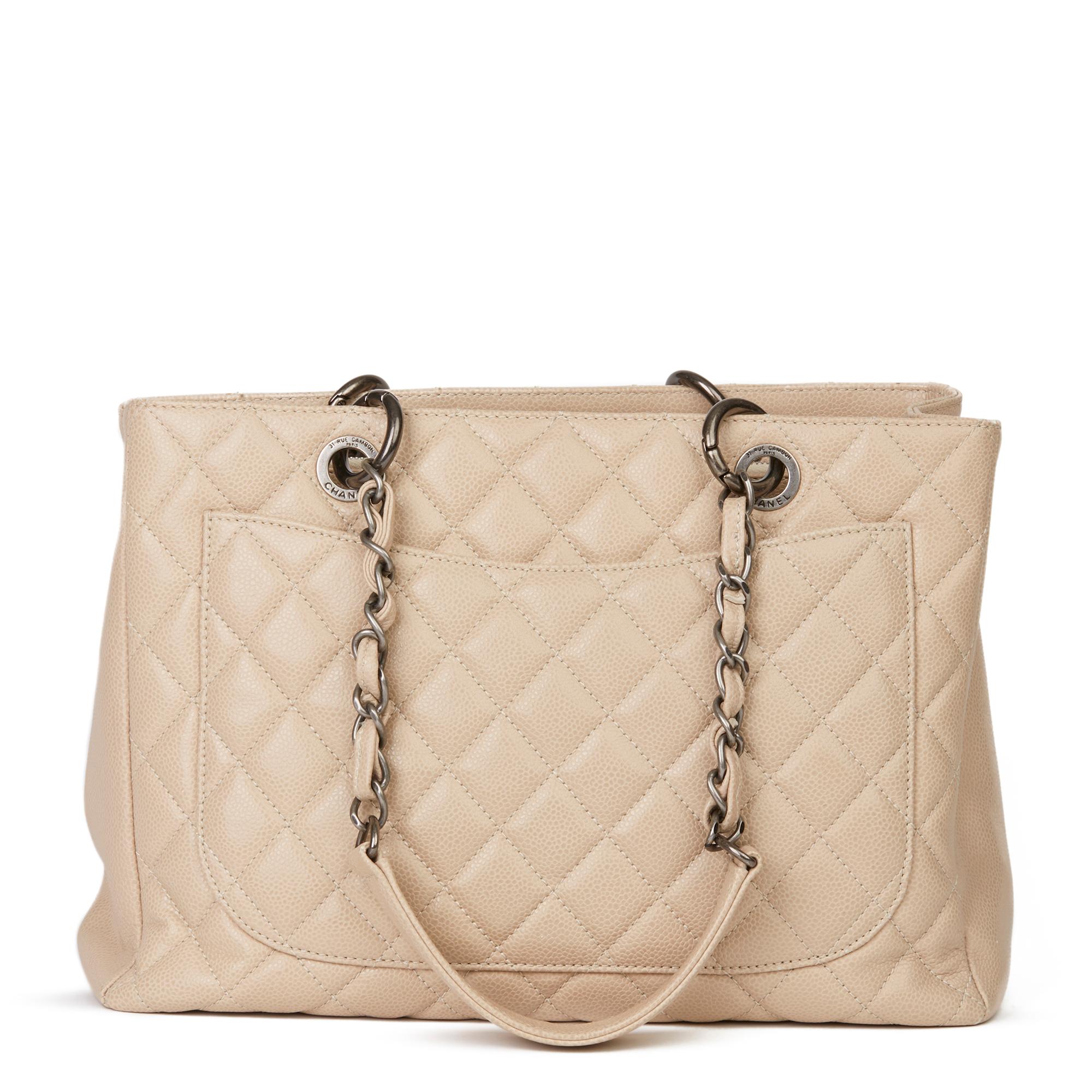 Women's 2010 Beige Quilted Caviar Leather Grand Shopping Tote GST