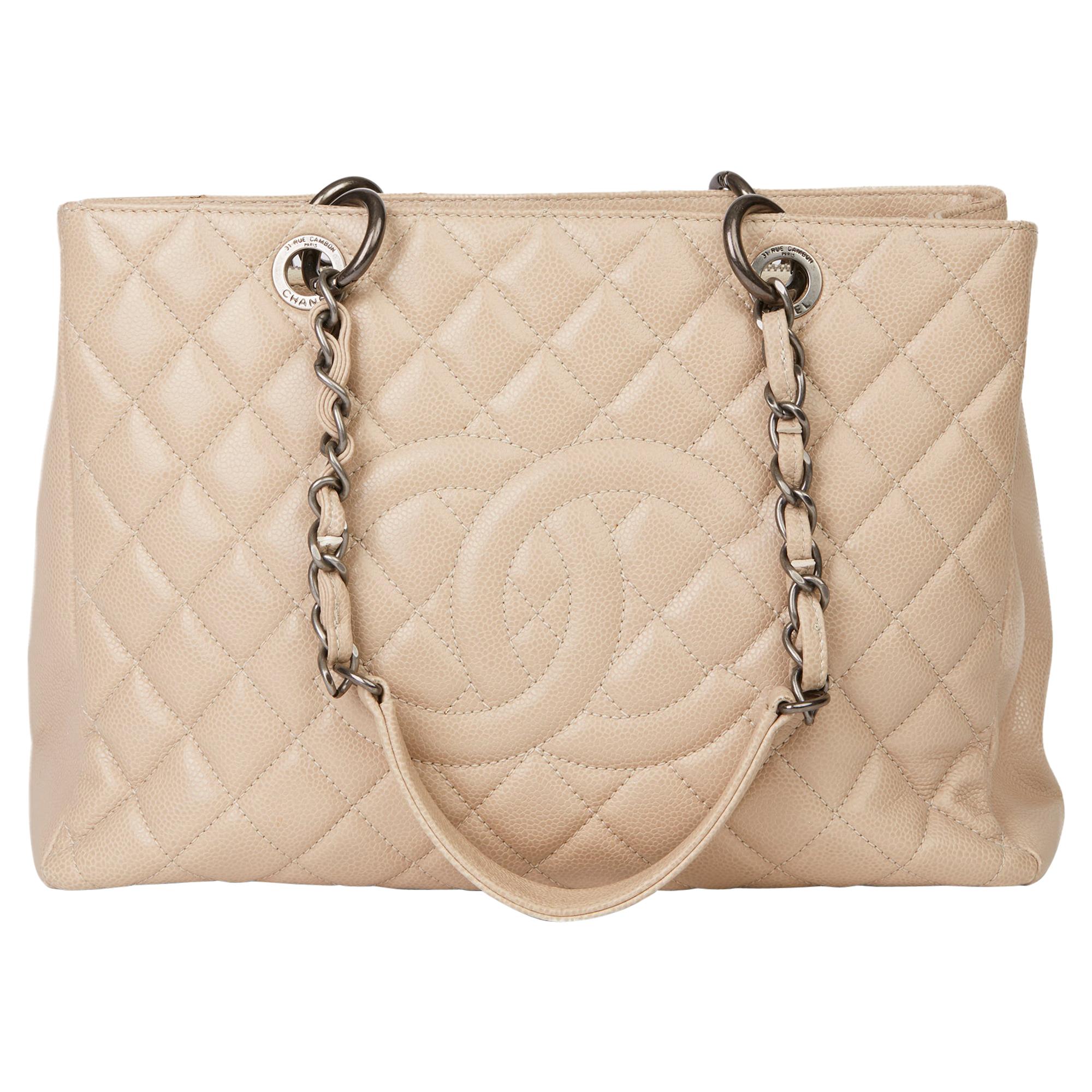 2010 Beige Quilted Caviar Leather Grand Shopping Tote GST