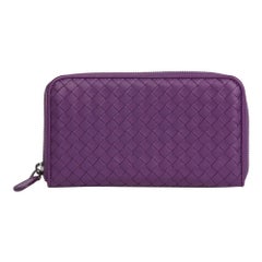 2010 Bottega Veneta Corot Purple Woven Lambskin Zip Around Wallet