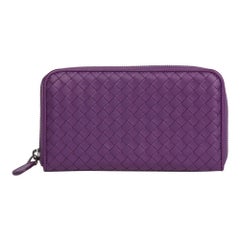 2010 Bottega Veneta Corot Purple Woven Lambskin Zip Around Wallet 