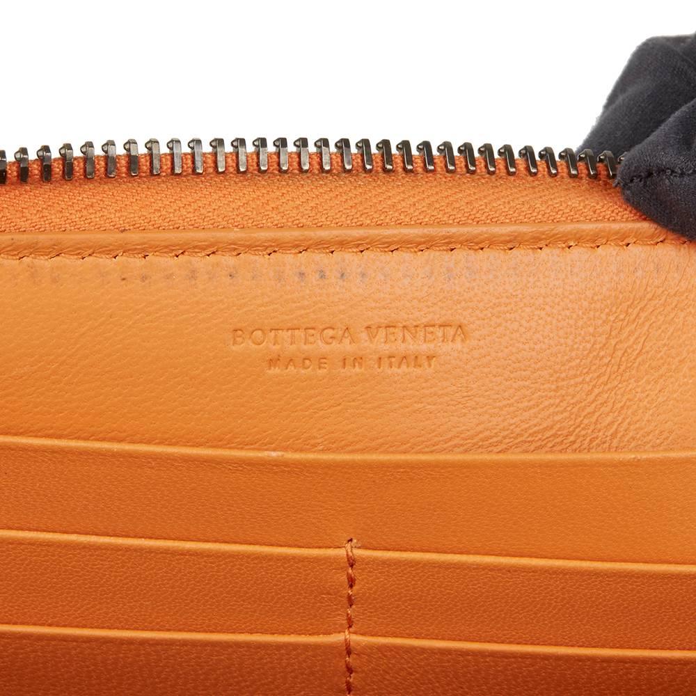 2015 Bottega Veneta Orange Woven Calfskin Leather Zip Around Wallet 1