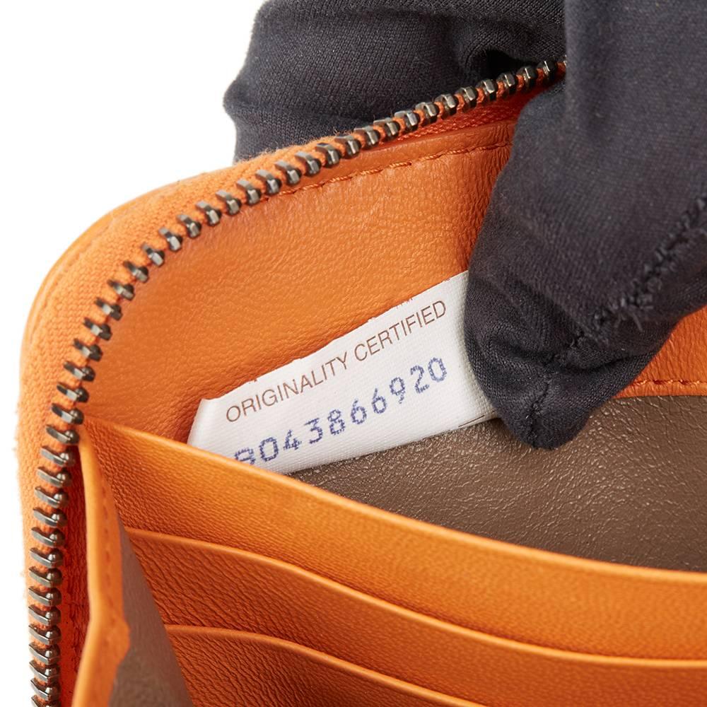 2015 Bottega Veneta Orange Woven Calfskin Leather Zip Around Wallet 2