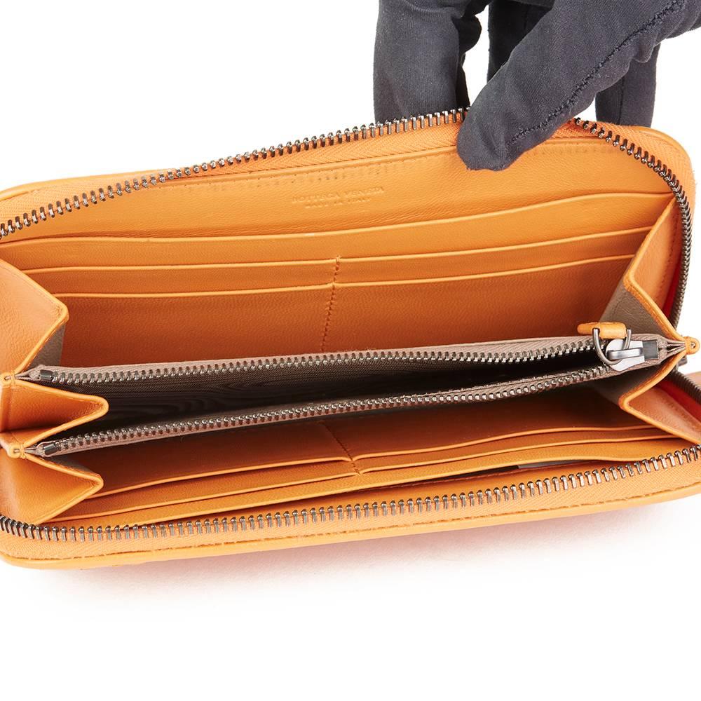 2015 Bottega Veneta Orange Woven Calfskin Leather Zip Around Wallet 3