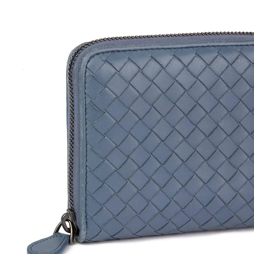 Women's 2015 Bottega Veneta Light Tourmaline Woven Calfskin Leather Zip Around Wallet 