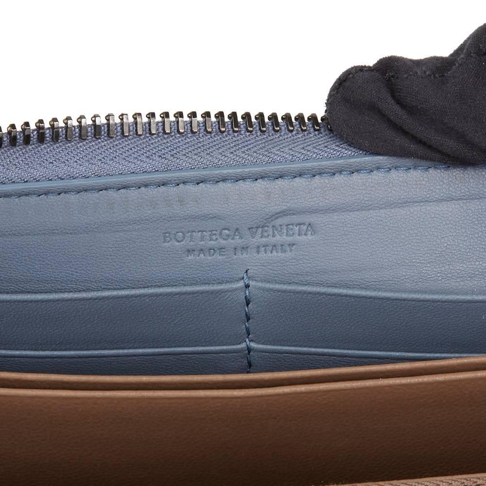 2015 Bottega Veneta Light Tourmaline Woven Calfskin Leather Zip Around Wallet  1