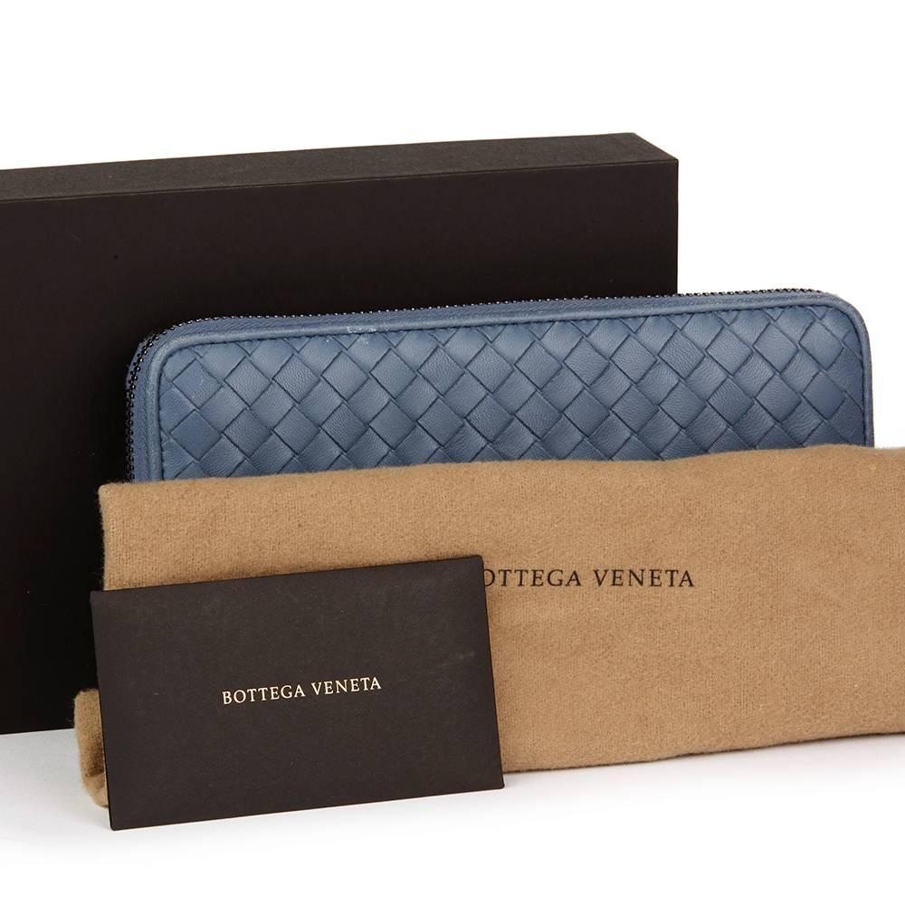 2015 Bottega Veneta Light Tourmaline Woven Calfskin Leather Zip Around Wallet  4