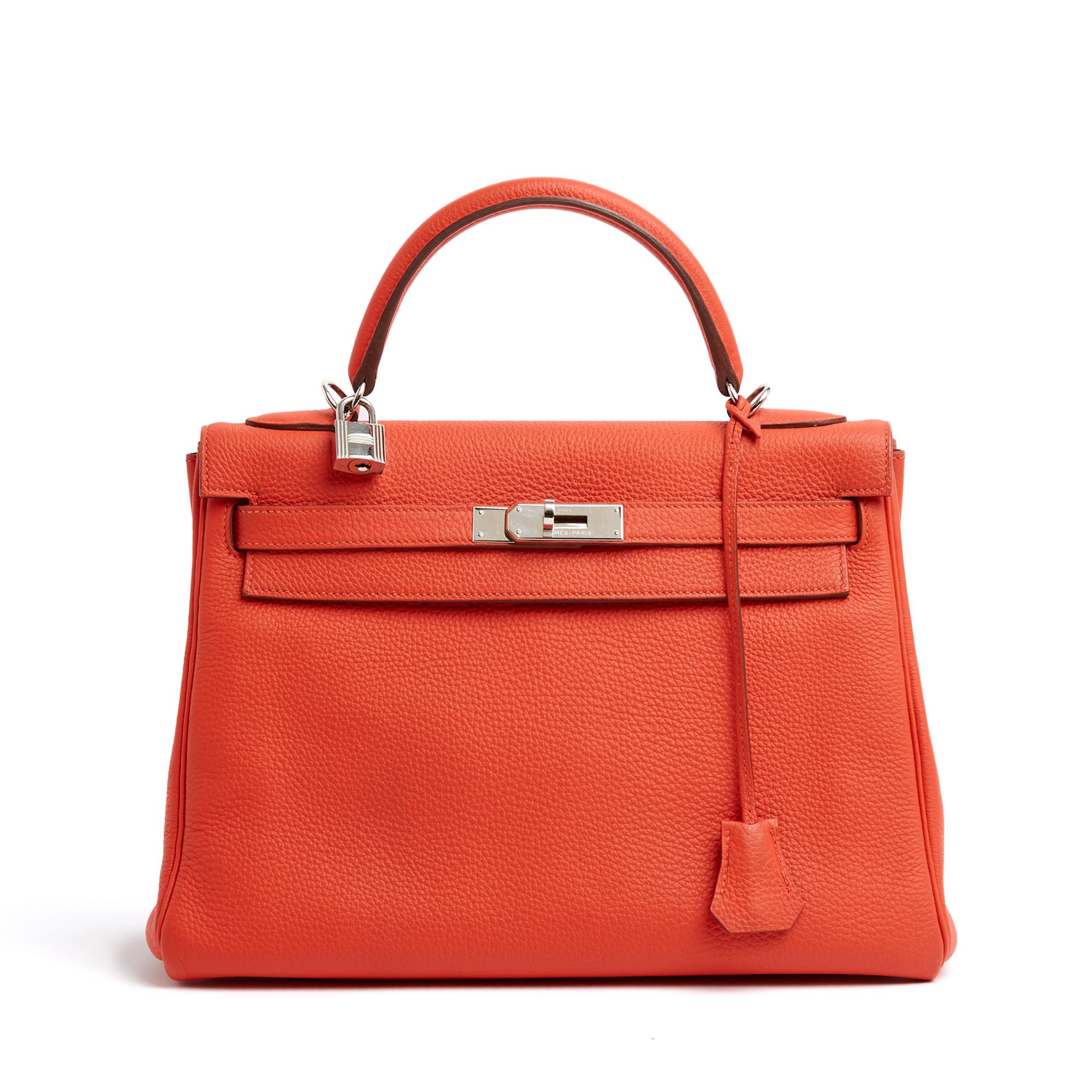 Hermès bag model Kelly II size 32 in orange grained leather called 