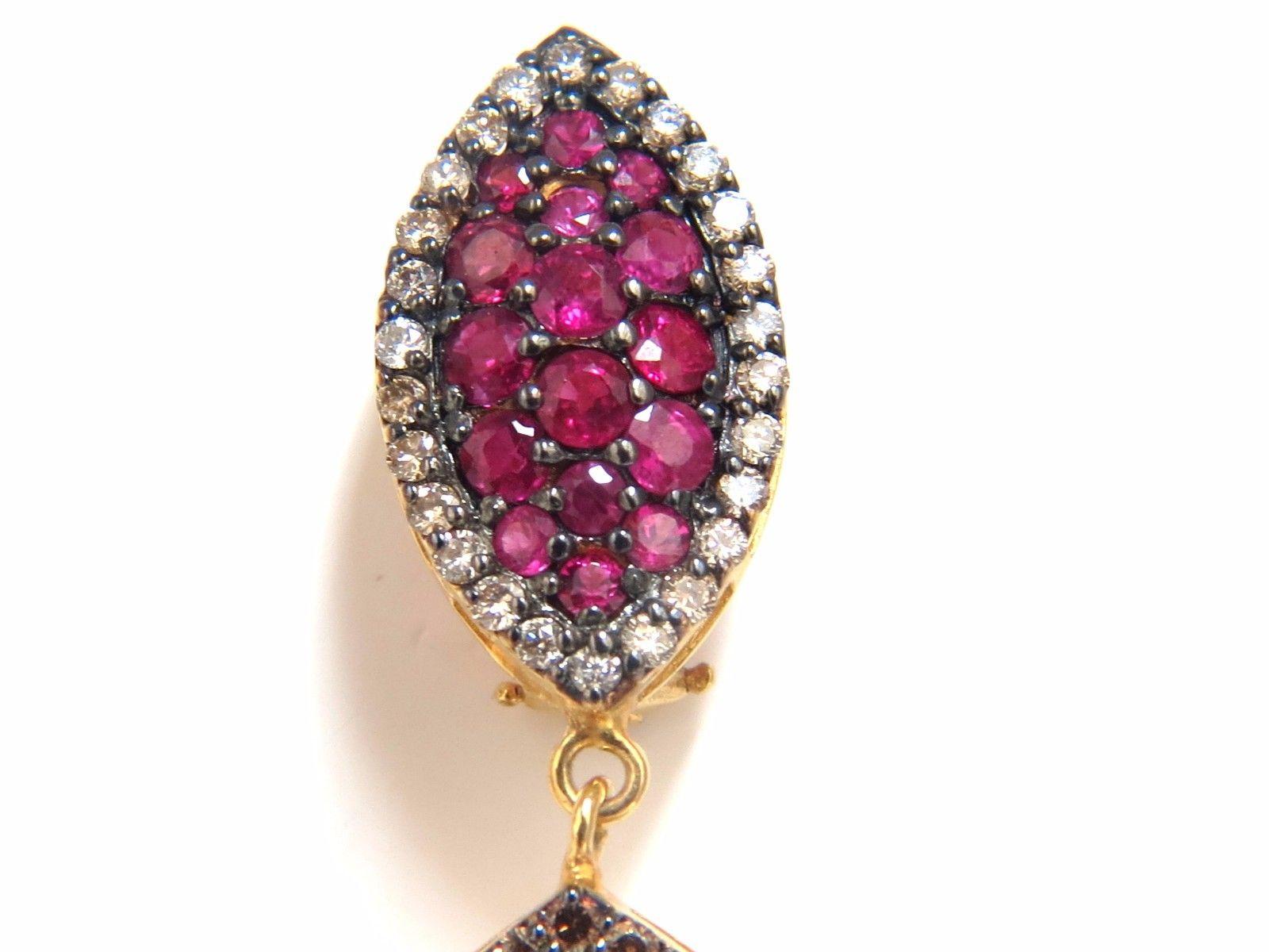 20.10 Carat Natural Vivid Red Ruby Diamond Dangle Earrings 14 Karat Glam In New Condition In New York, NY