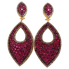 20.10 Carat Natural Vivid Red Ruby Diamond Dangle Earrings 14 Karat Glam