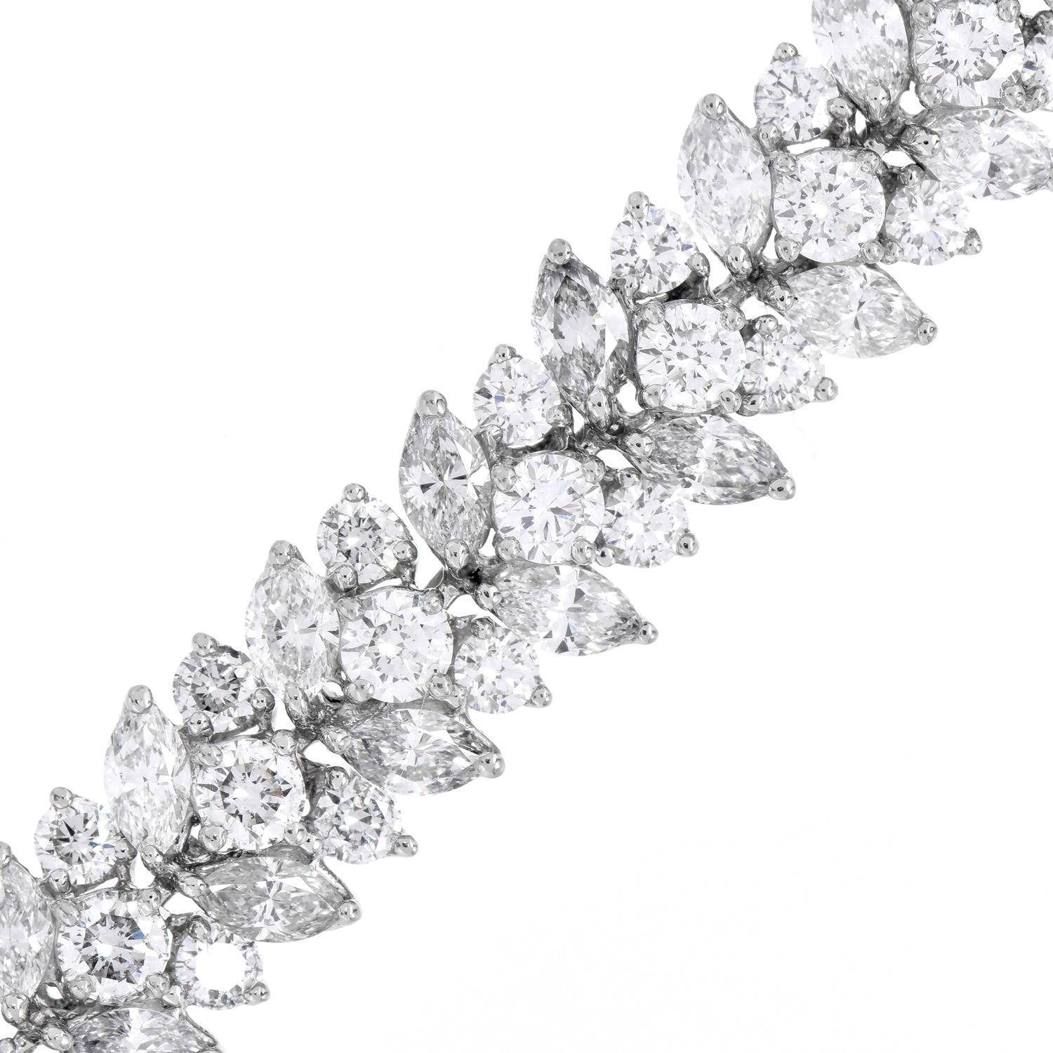 Retro 20.10 Carats Diamond Platinum Cluster Floral Bracelet For Sale