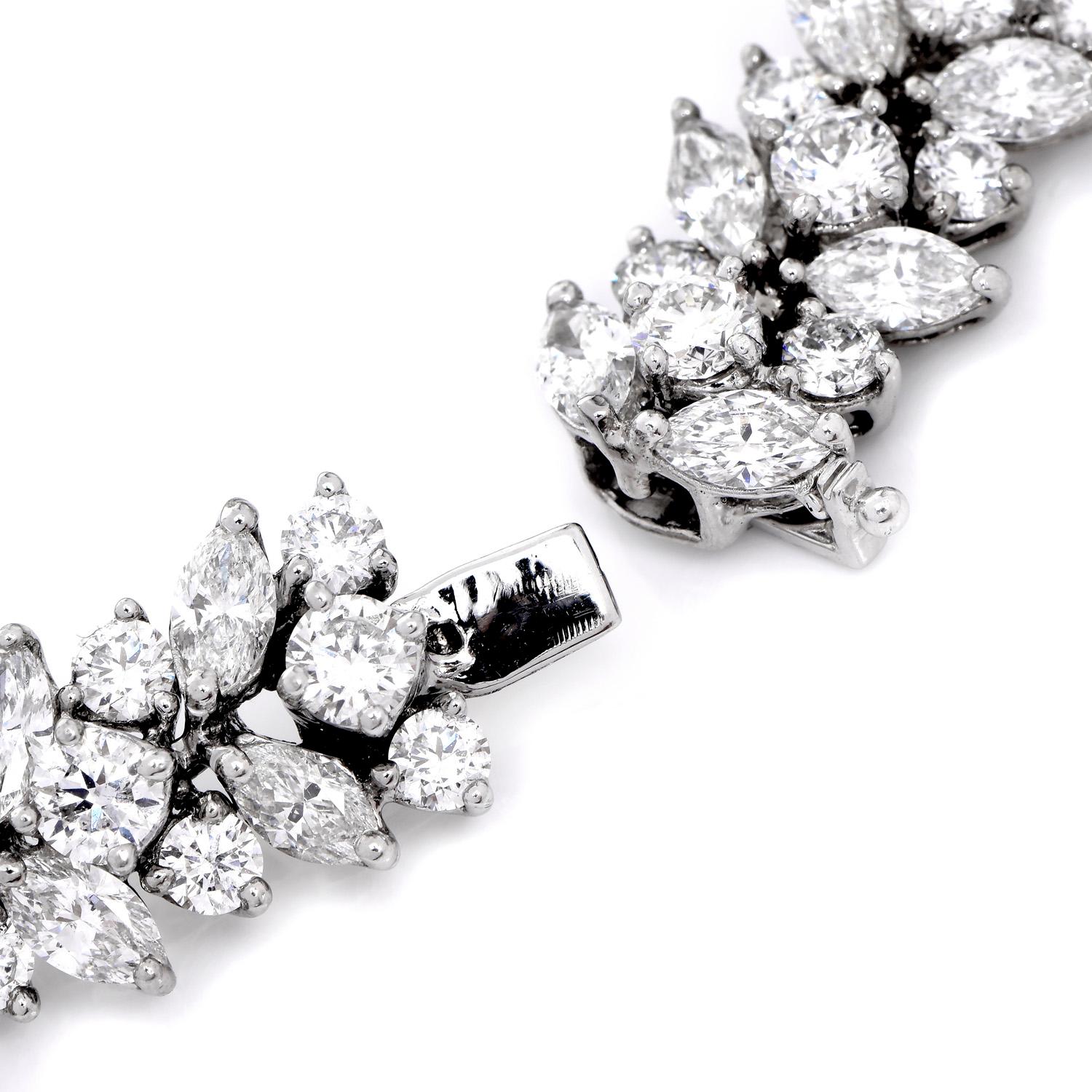 20.10 Carats Diamond Platinum Cluster Floral Bracelet In Excellent Condition For Sale In Miami, FL