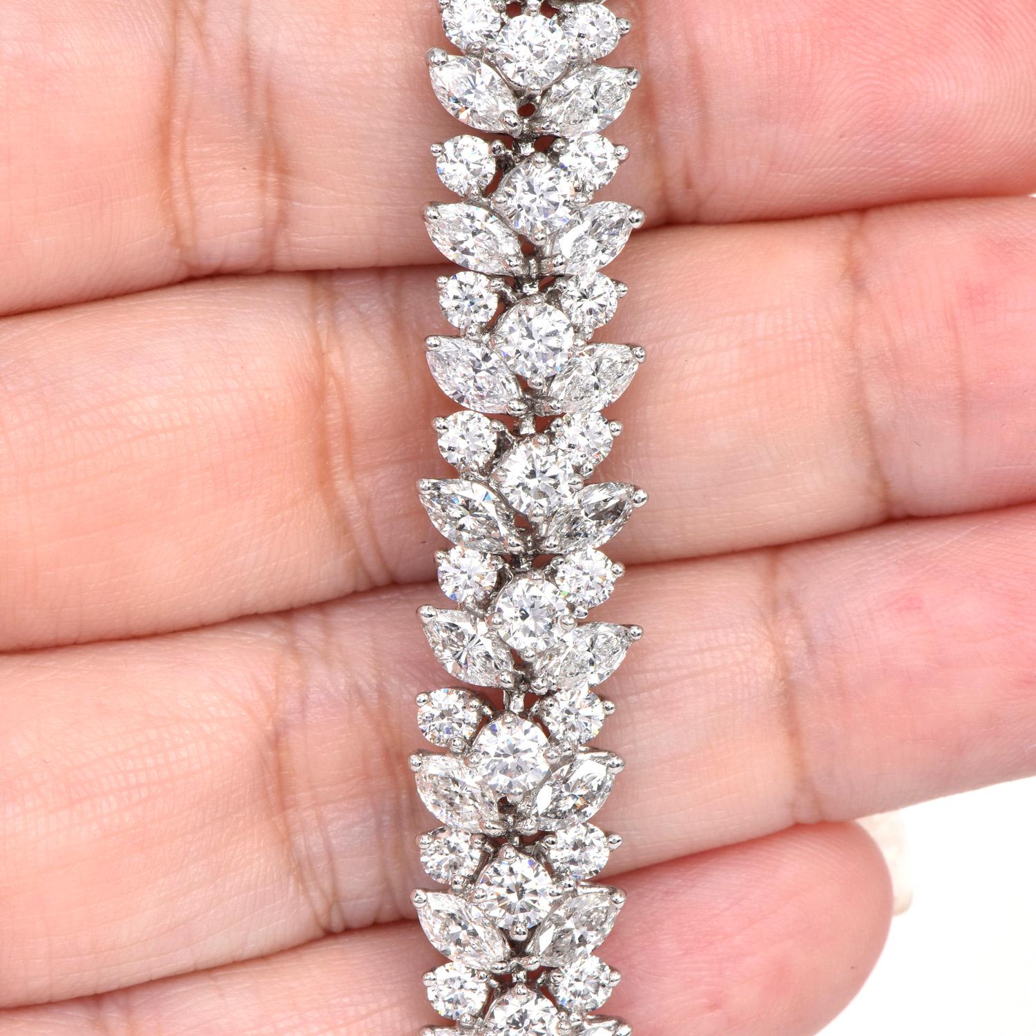Women's or Men's 20.10 Carats Diamond Platinum Cluster Floral Bracelet For Sale