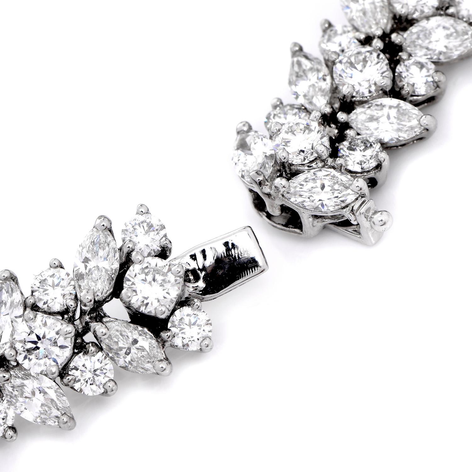 da uomo o donna Bracciale floreale con cluster di diamanti in platino da 20,10 carati in vendita