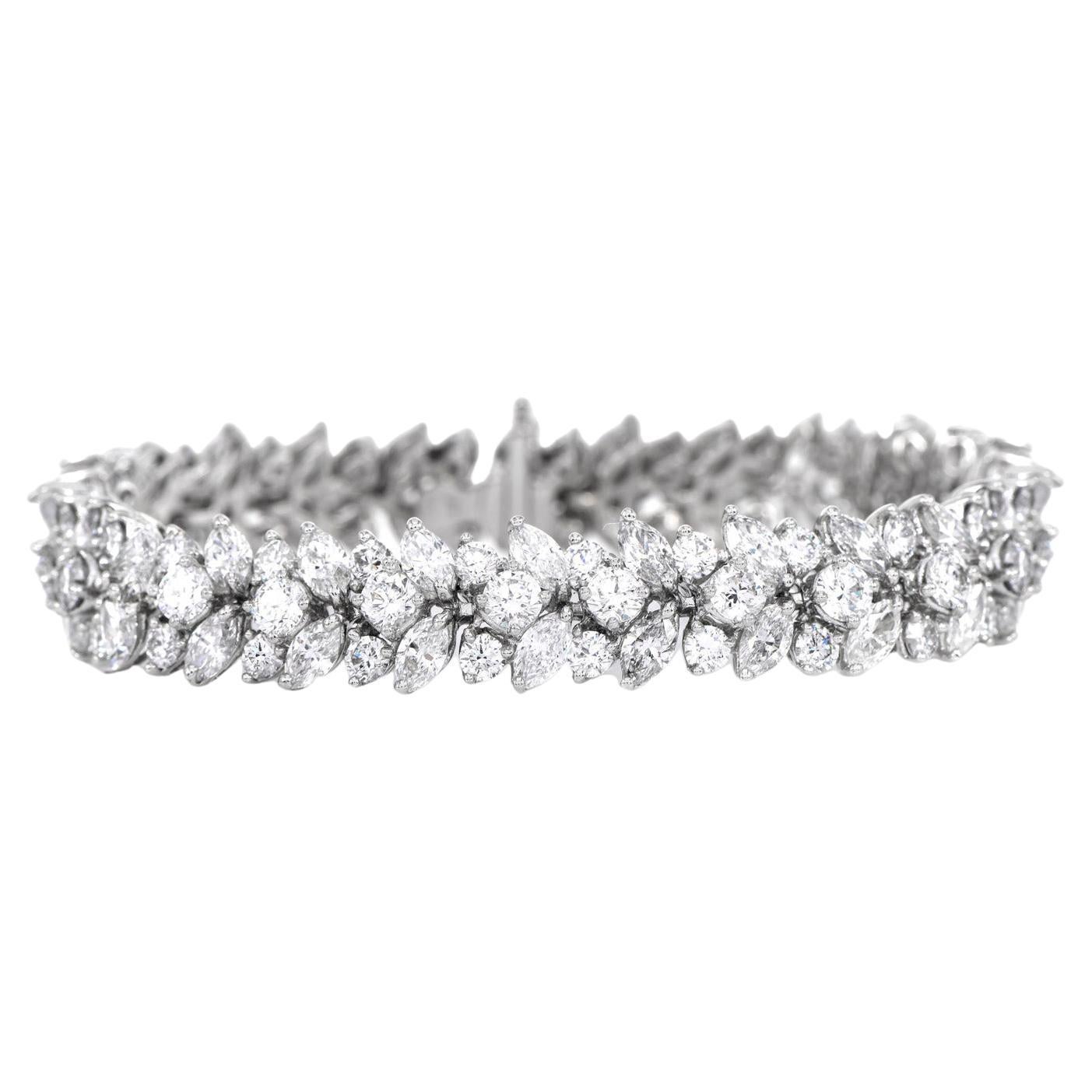 20.10 Carats Diamond Platinum Cluster Floral Bracelet