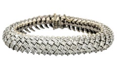 20.10 Carats Total 5 Row Round Diamond Caterpillar Bracelet 14 Karat White Gold