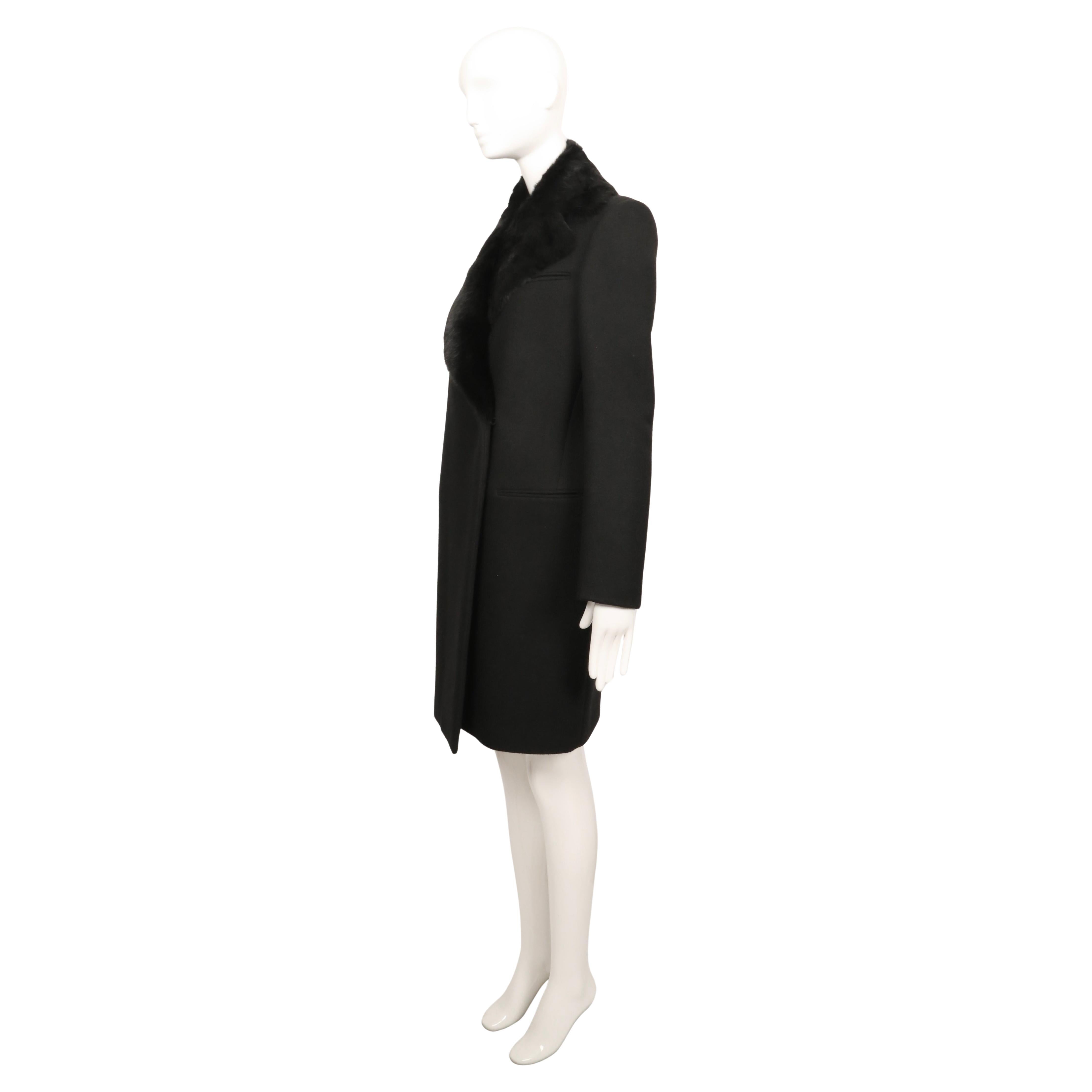 2010 CELINE by Phoebe Philo black wool crombie coat with removable rabbit collar im Angebot 5