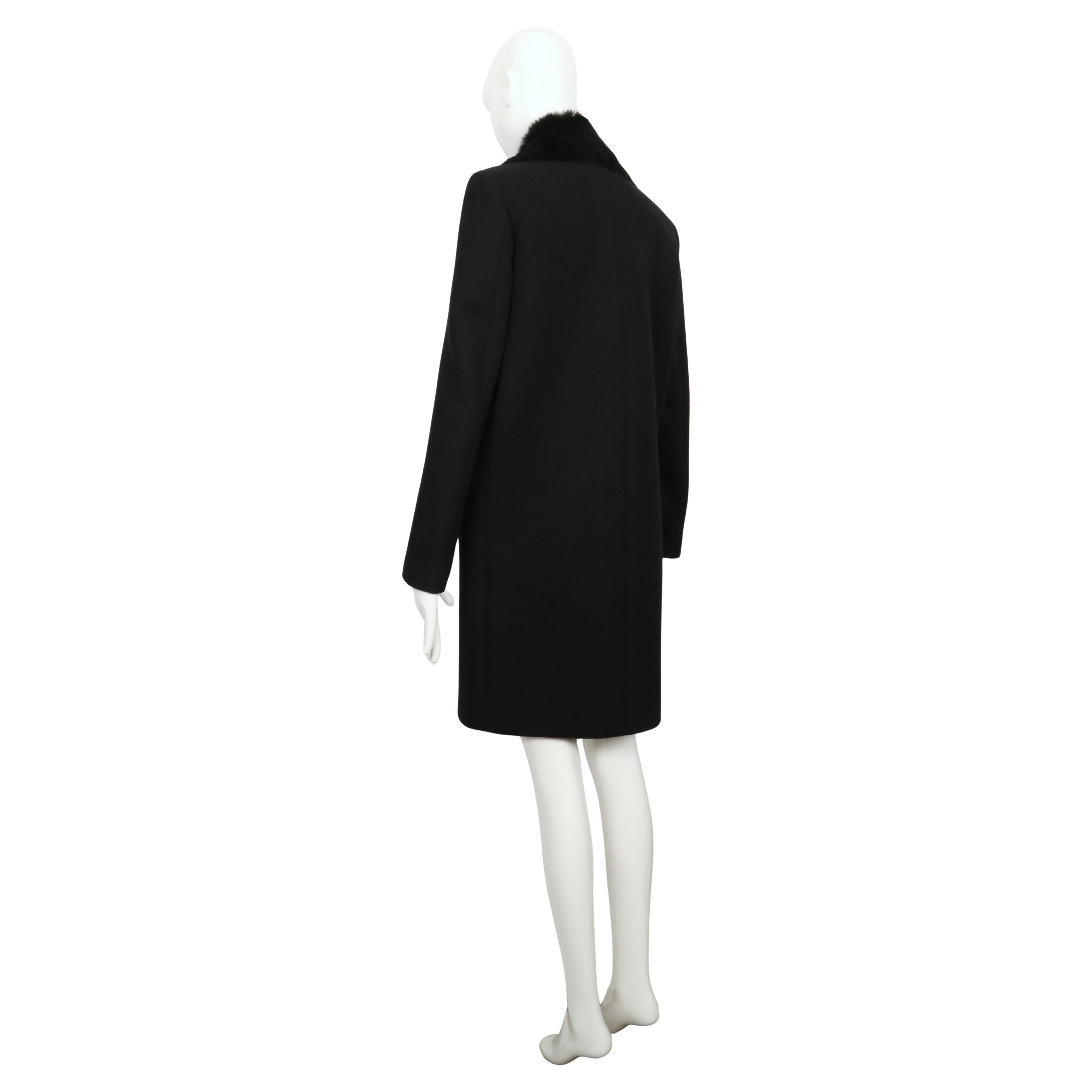 2010 CELINE by Phoebe Philo black wool crombie coat with removable rabbit collar im Angebot 6