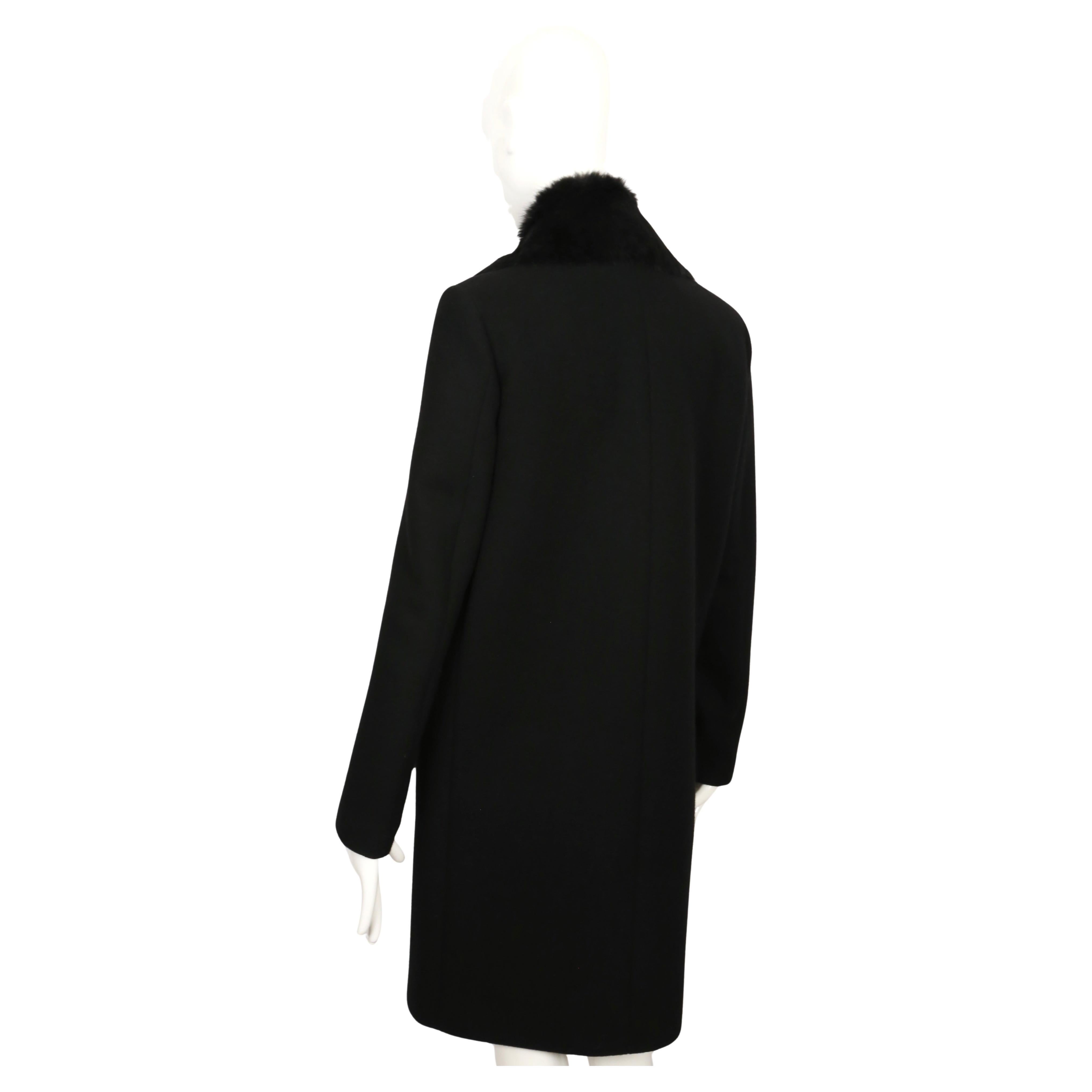 2010 CELINE by Phoebe Philo black wool crombie coat with removable rabbit collar im Angebot 7