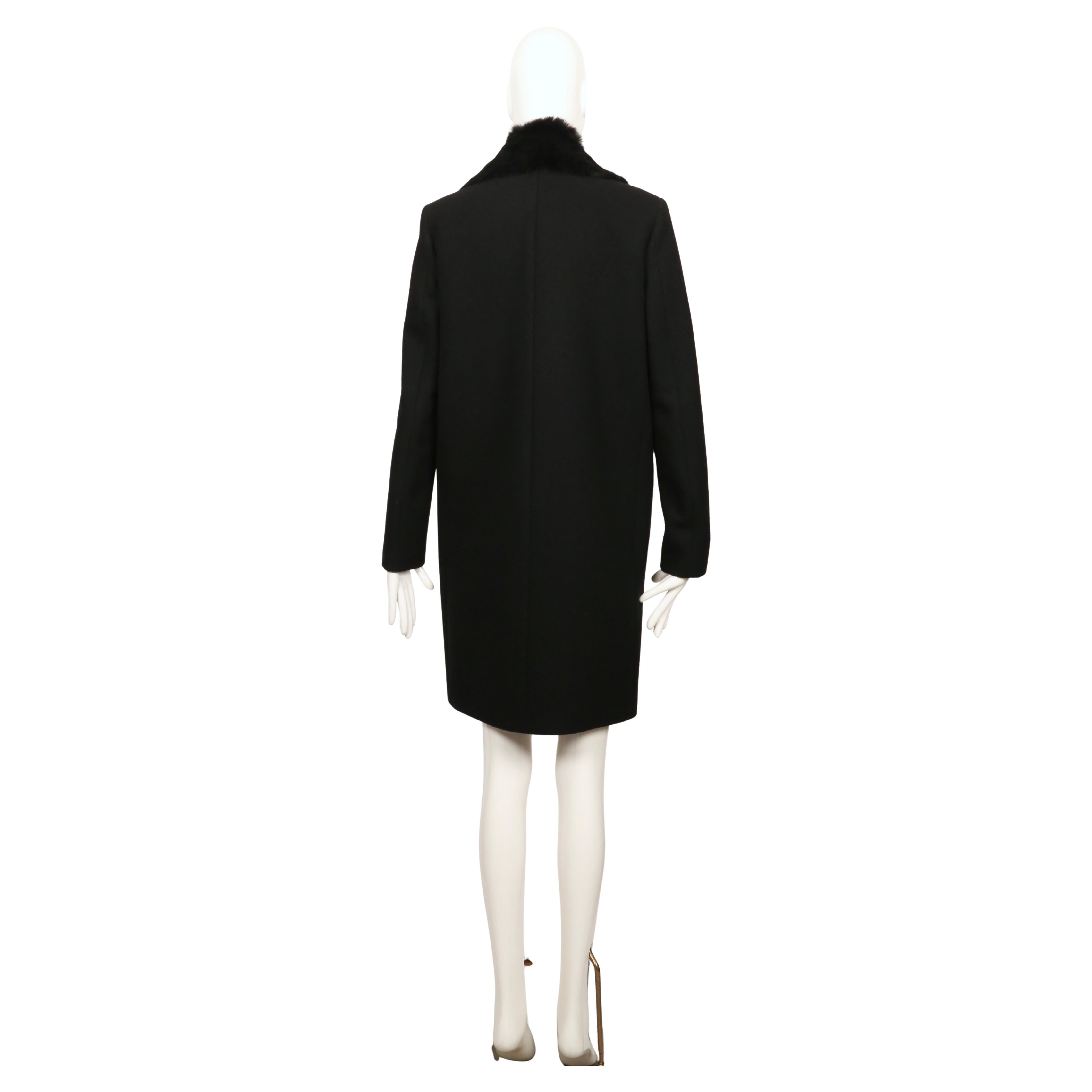 2010 CELINE by Phoebe Philo black wool crombie coat with removable rabbit collar im Angebot 8