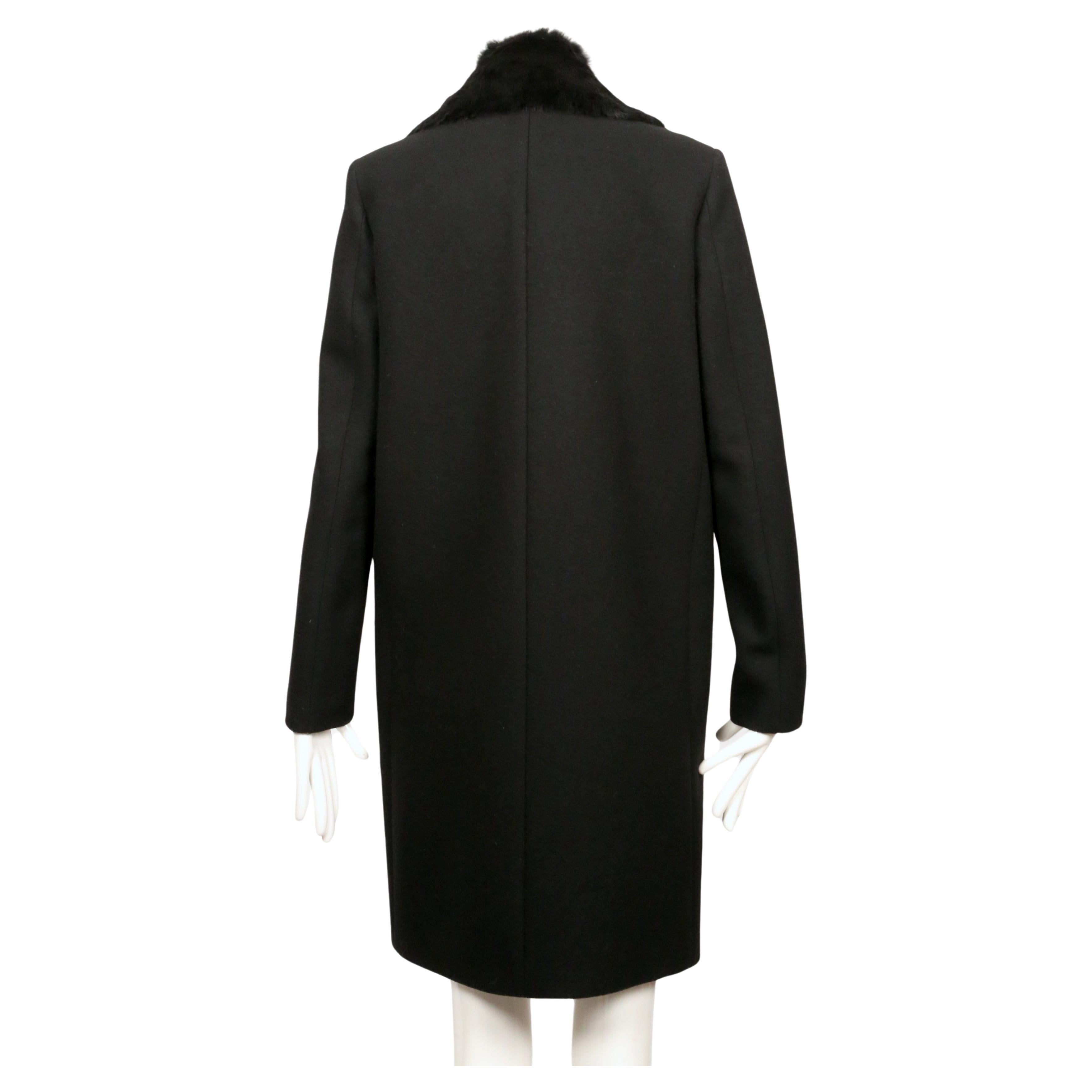 2010 CELINE by Phoebe Philo black wool crombie coat with removable rabbit collar im Angebot 9