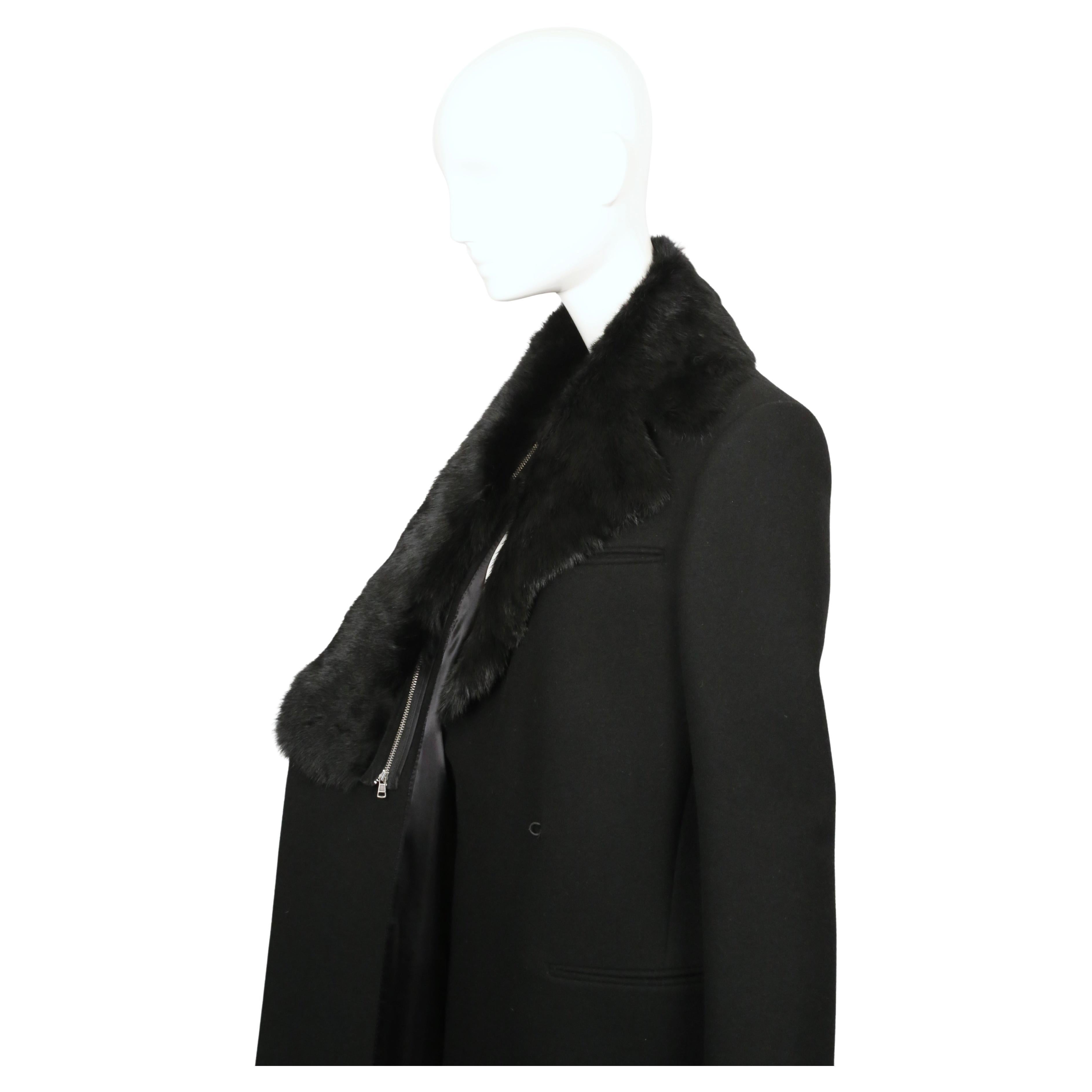 2010 CELINE by Phoebe Philo black wool crombie coat with removable rabbit collar im Angebot 10