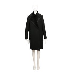 2010 CELINE by Phoebe Philo black wool crombie coat with removable rabbit collar