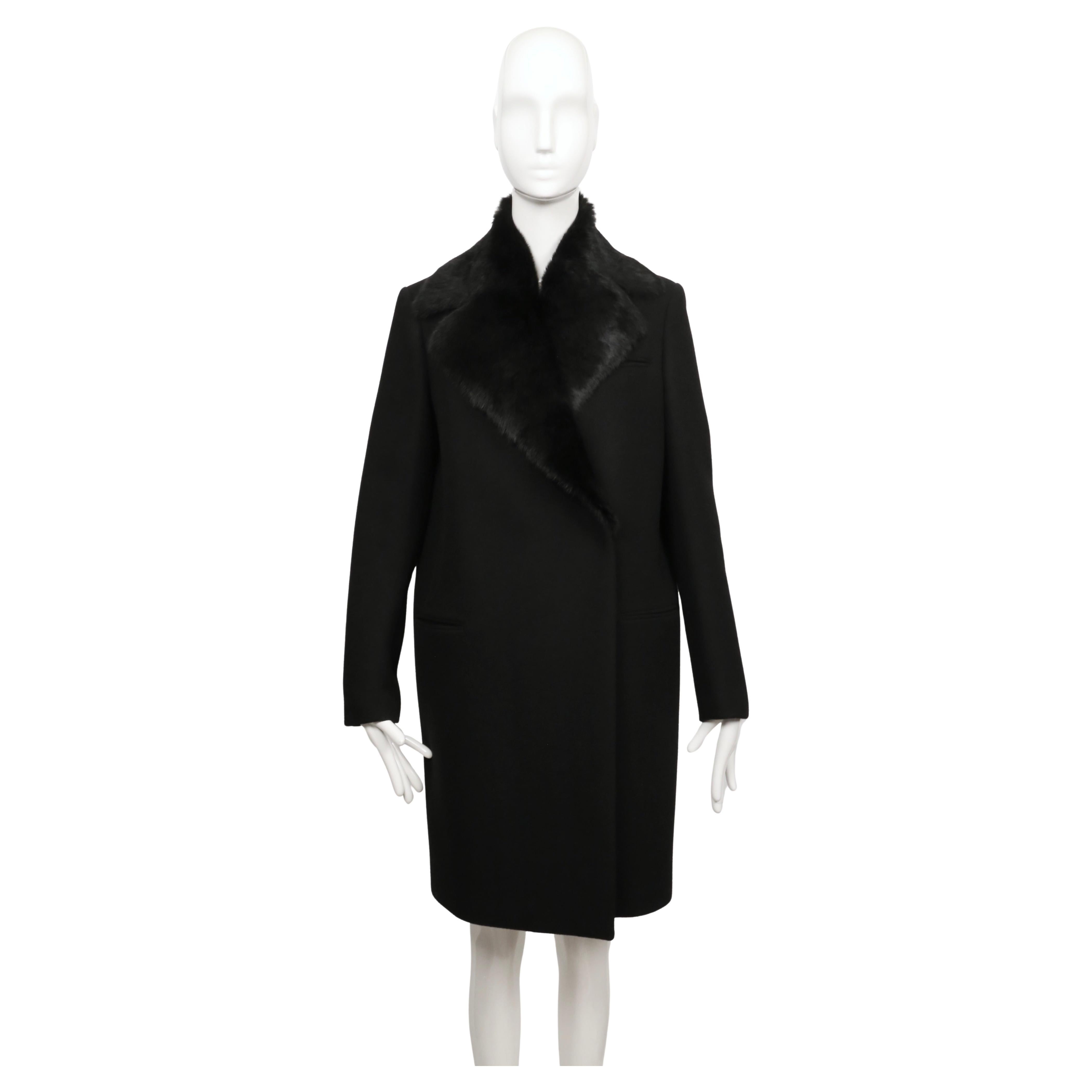 2010 CELINE by Phoebe Philo black wool crombie coat with removable rabbit collar (Schwarz) im Angebot